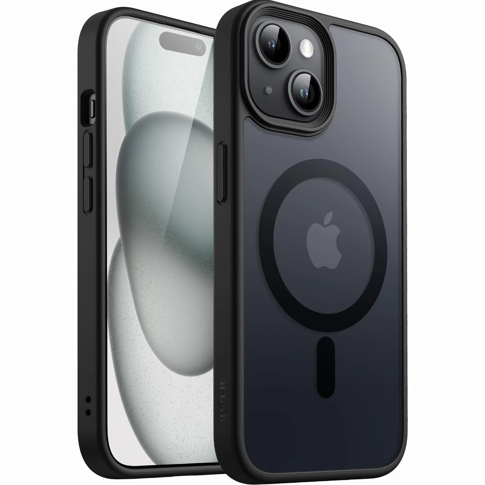 JETech Cover Magnetica per iPhone 15 6,1 Pollici Compatibile con MagSafe, Custodia Traslucida Opaca Posteriore Sottile Antiurto (Nero)