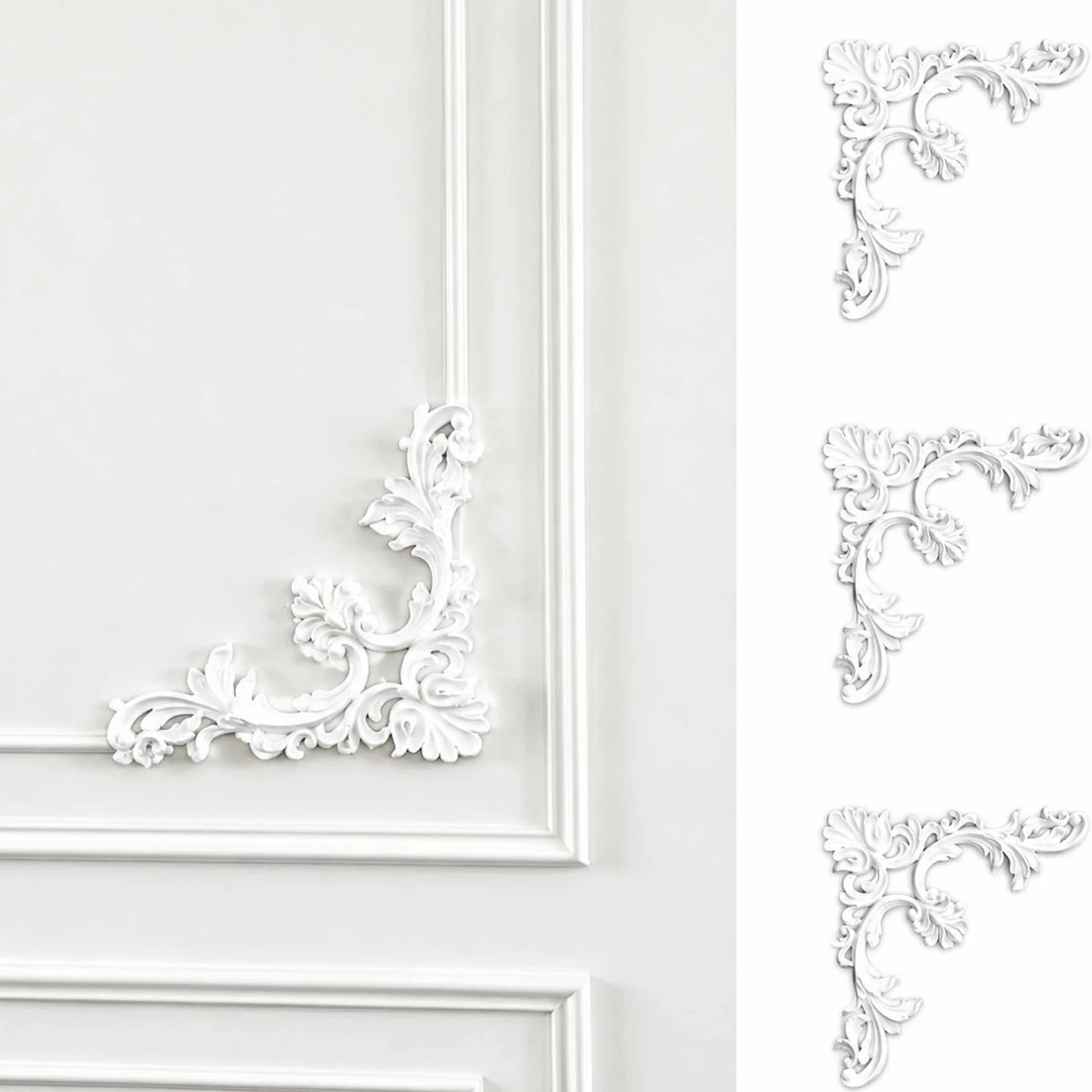 4 PCS Angolari Decorativi per Pareti E Soffitti in PU Modanature Angolari 3D con Decorazioni Floreali Profili Decorativi Verniciabili per Cornici E Angoli Elegante Finitura