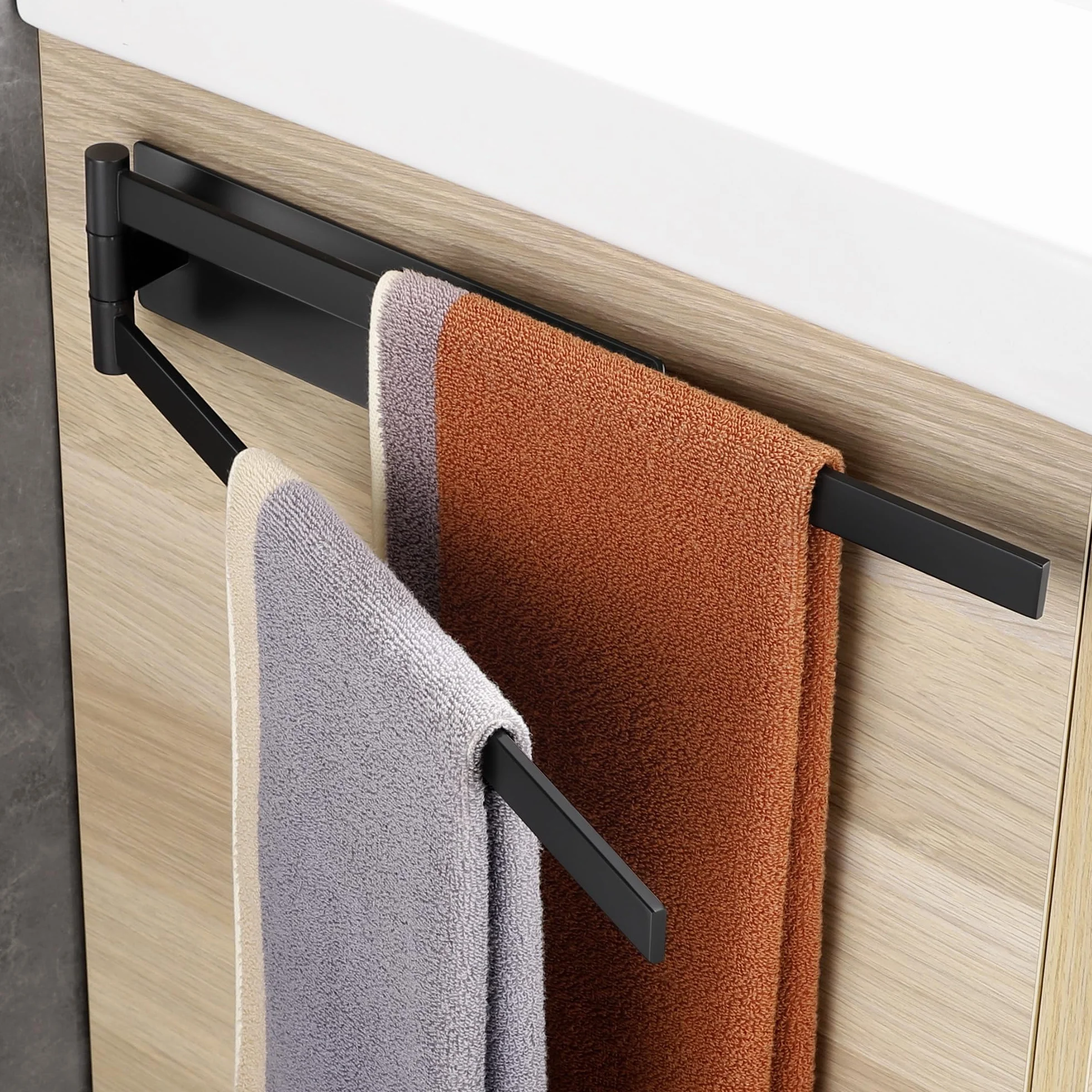 Porta Asciugamani Bagno Adesivo Girevole 180° Acciaio SUS304 Nero 39cm