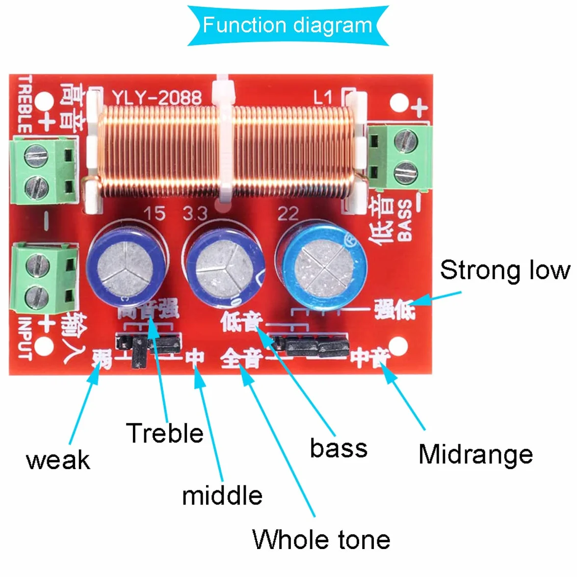 400W Regolabile Alti/Bassi Divisore di Frequenza Audio Altoparlante a 2 Vie Filtri Crossover Audio con Linea Audio