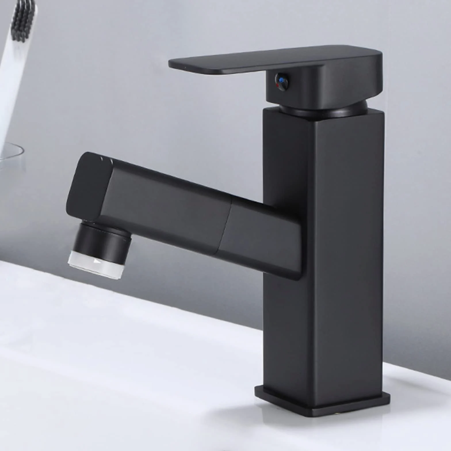 Generico Rubinetto da Bagno con Miscelatore Estraibile per Lavello da Cucina/Bagno 2 modalità di Getto Miscelatore per Lavabo da Bagno con Doccetta Nero-A