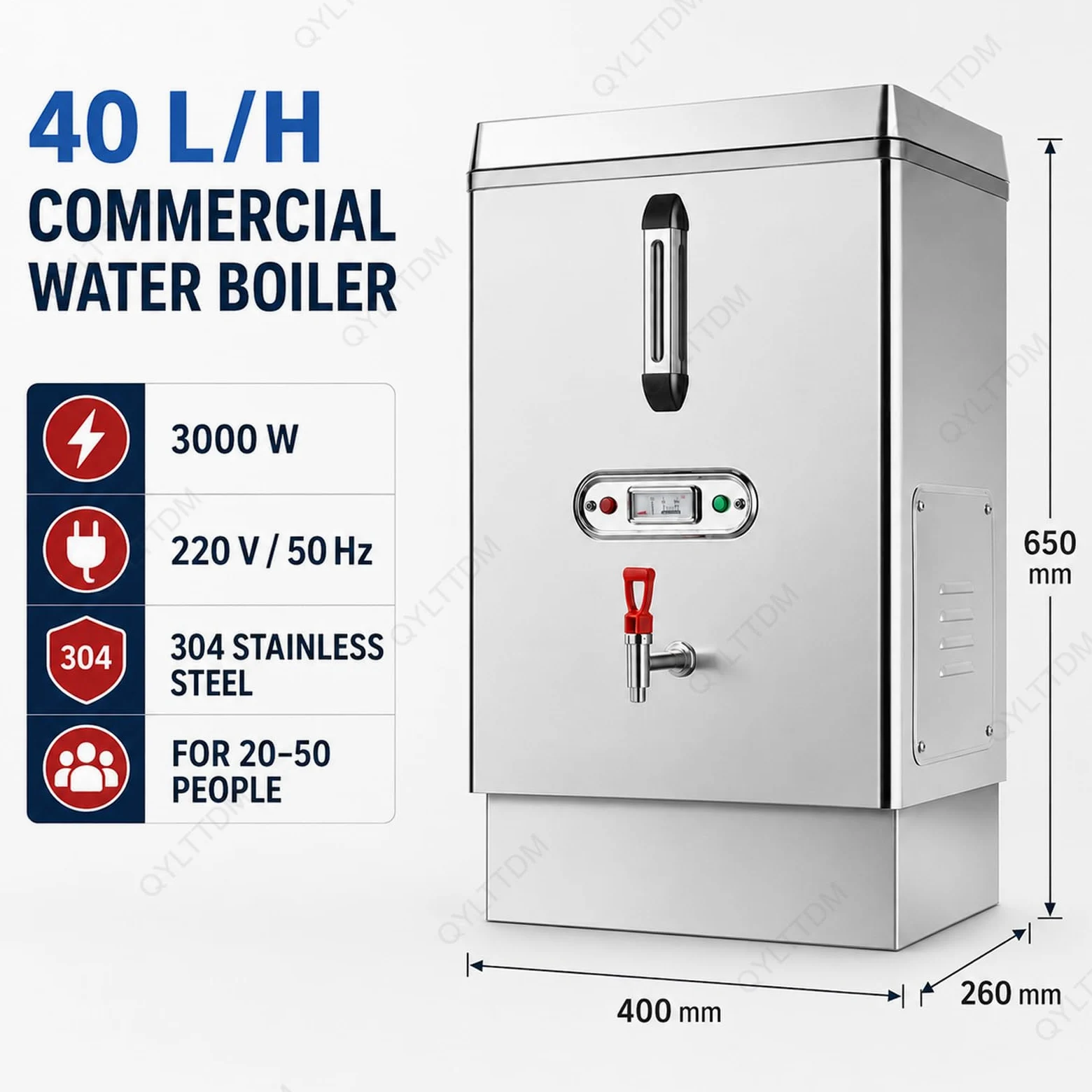 TYH Scaldabagno Commerciale da 40 Litri in Acciaio Inox, Automatico, con Doppia Filtrazione E Rifornimento Automatico Dellacqua, Dispenser di Acqua Calda con Rubinetto, A Basso Consumo Energetico