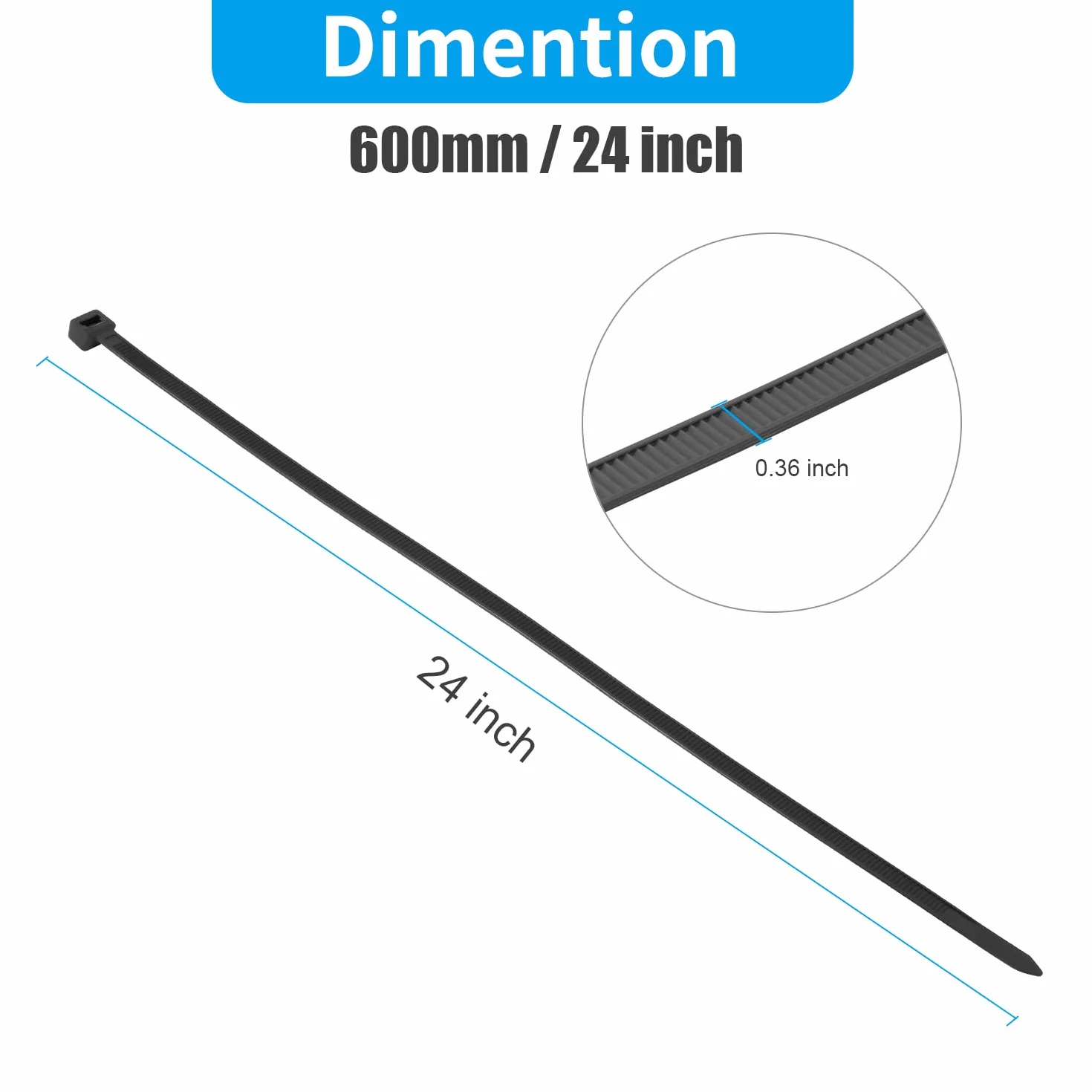 XINGO 100 Pezzi LungheFascette Plastica per Cablaggio Nero, 600mm x 9mm, Resistenza Alla Trazione 80 kg, Fascette per cavi grandi Fascette in nylon