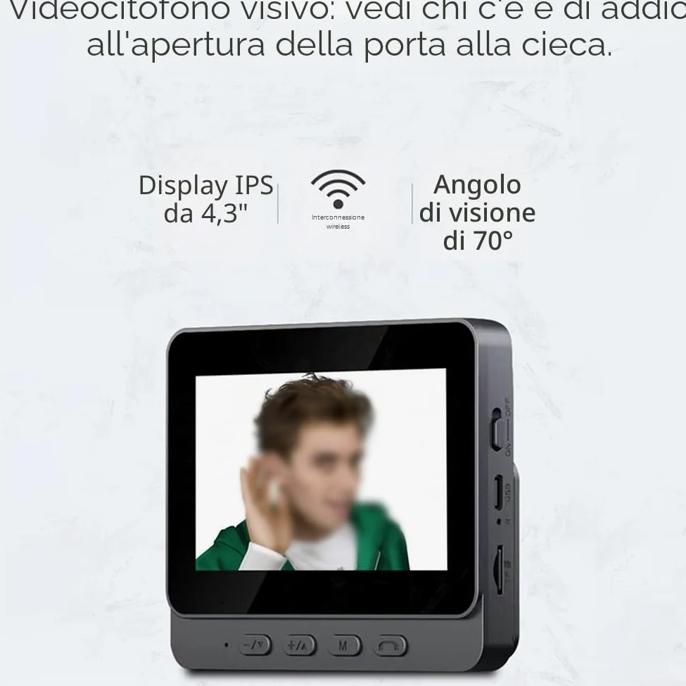 Videocamera per campanello senza fili, telecamera per campanello con monitor, di videocitofono con schermo da 4,3 pollici Videocitofono per campanello di sicurezza del telefono