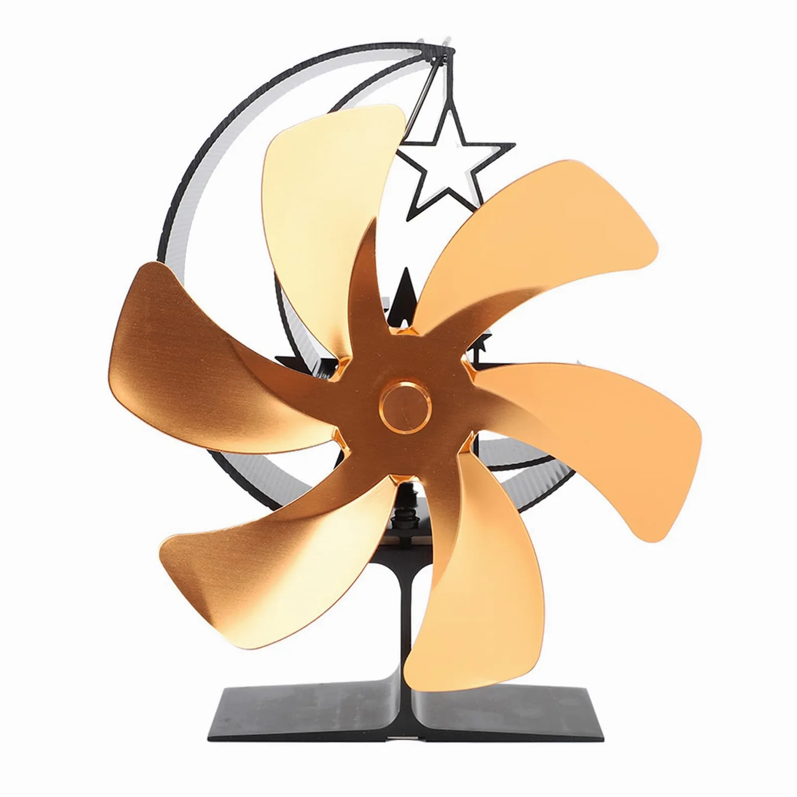 Zerodis Ventilatore per Stufa a Legna, Ventilatore per Camino a 6 Pale, Alimentato a Calore, Non Elettrico, con Circolazione del Rapida e Forma a Mezzaluna, Termoelettrico p (GOLD)