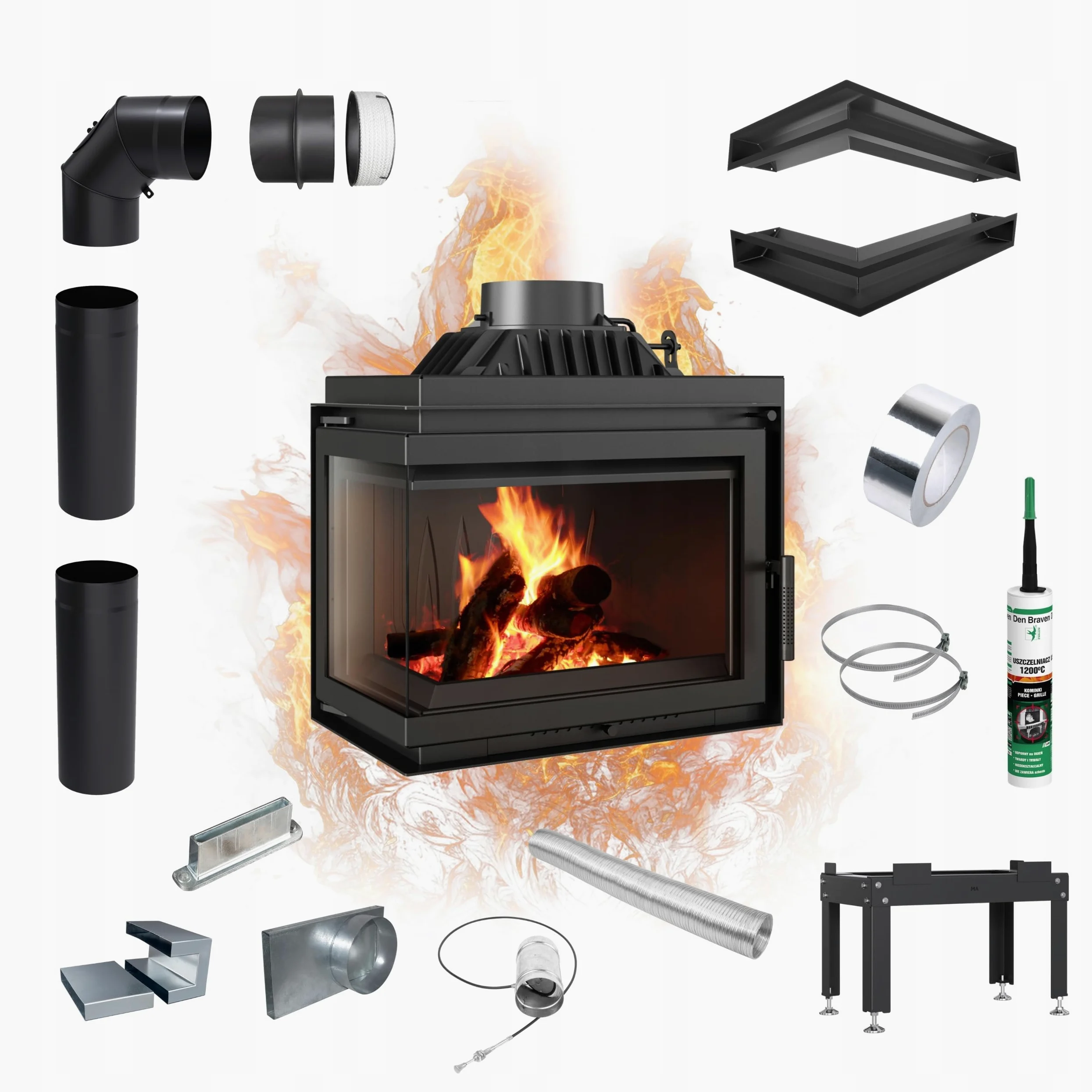 KRATKI Inserto per camino in ghisa a legna SIMPLE 8 kW Ø200 sinistro A 2 | Ghisa nero, efficienza 80,1%, classe A. Ecodesign, BImSchV 2.; combustione efficiente; basse emissioni; calore uniforme