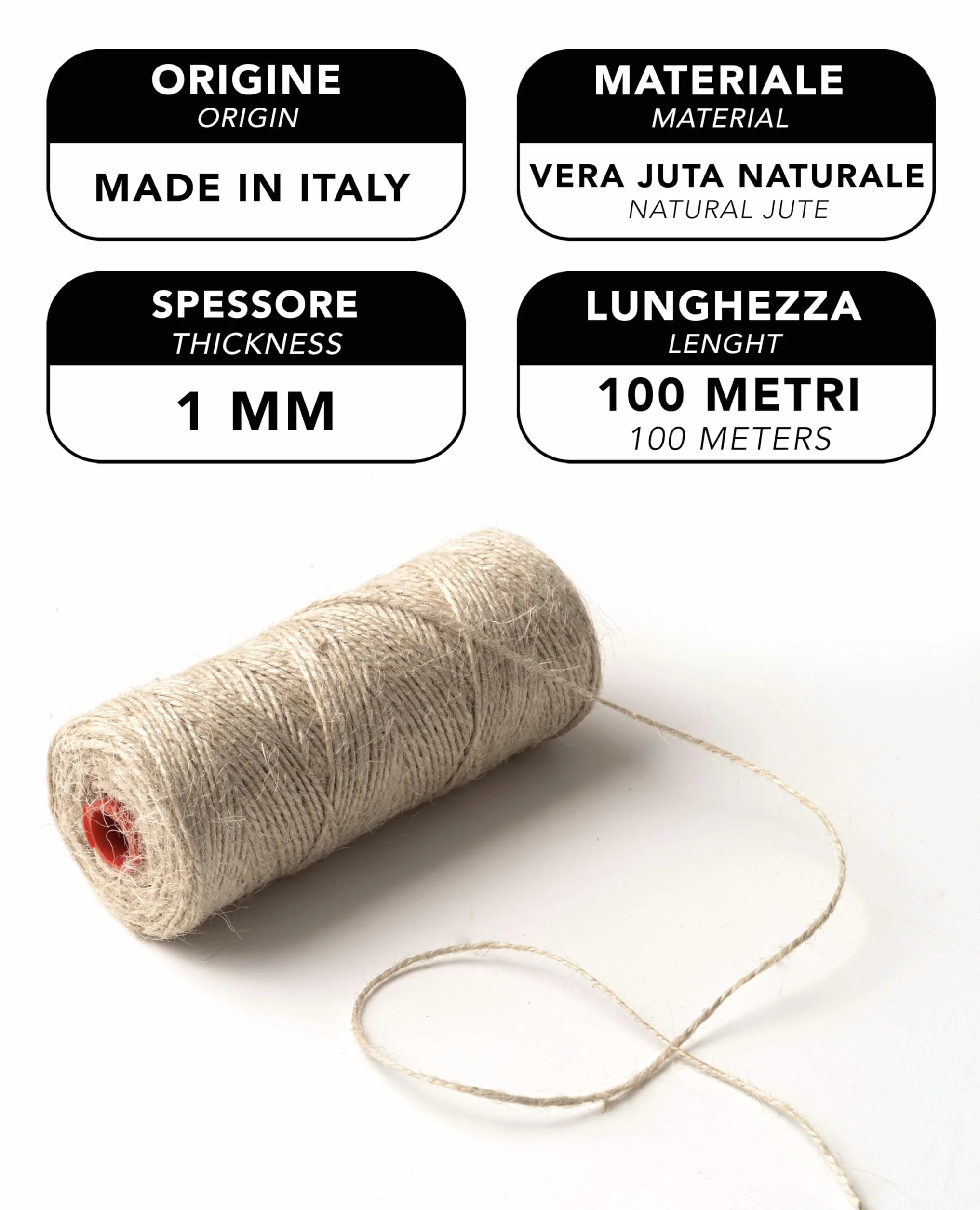 IPEA Corda in Juta Naturale spessa 1 mm per Decorazioni e Fai da Te,Made in Italy,100 m,Cordino Cordoncino in Juta per Artigianato,Arredamento,Creazioni,Bobina di Filo in Canapa Naturale,BSFILOJUTA1