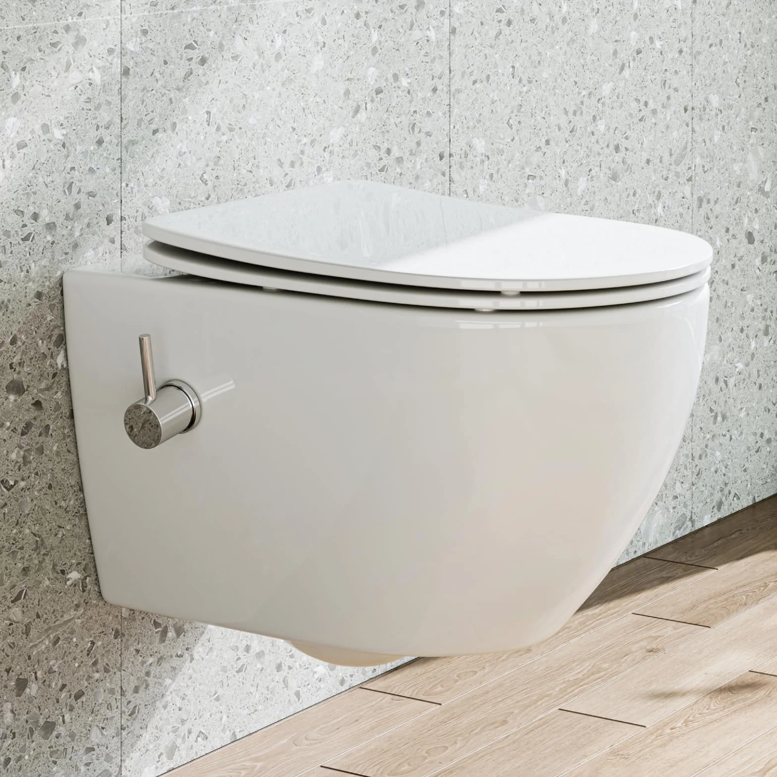 HOROW WC sospeso con bidet integrato, nano-rivestimento, sedile con abbassamento automatico, acqua fredda, 53x36x35 cm