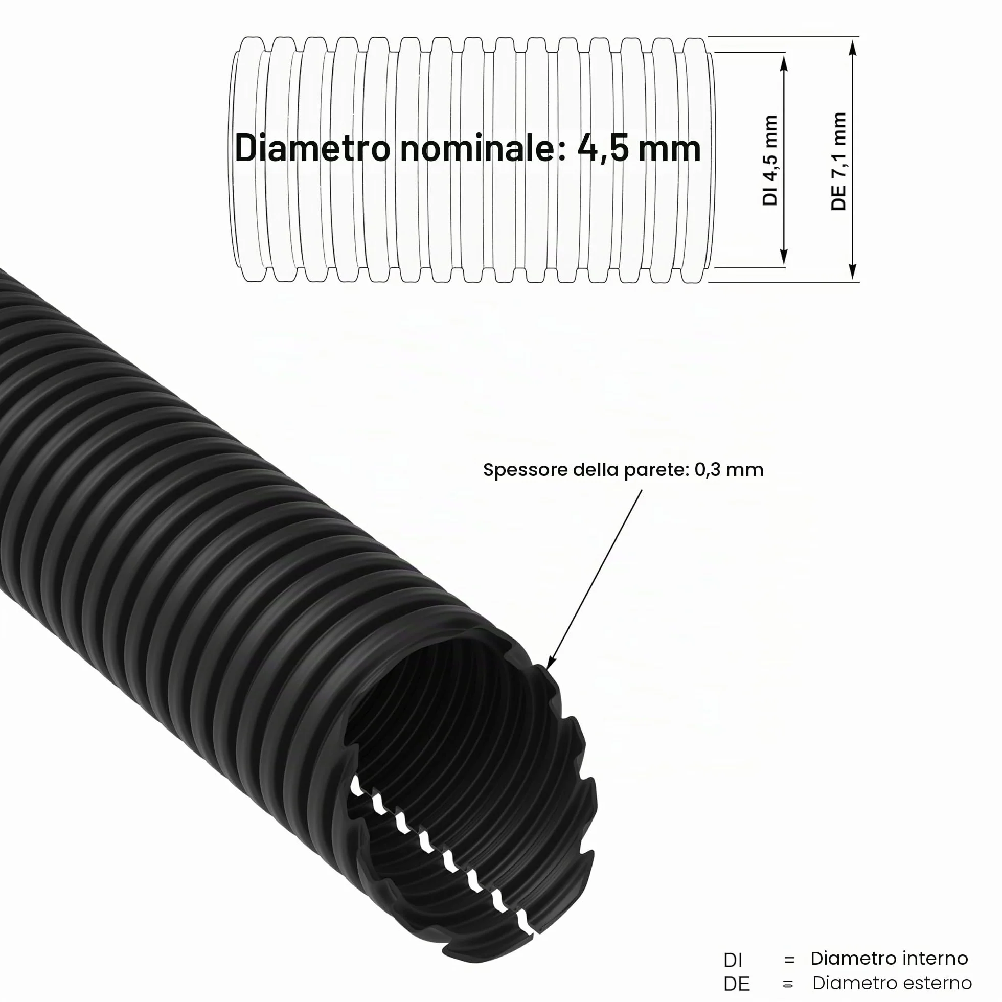 AUPROTEC Tubo Corrugato aperto 2 5 10 25 o 50 m Guaina Flessibile protettivo di cavi selezione: (Ø interno 4.5 mm, 2m metri)
