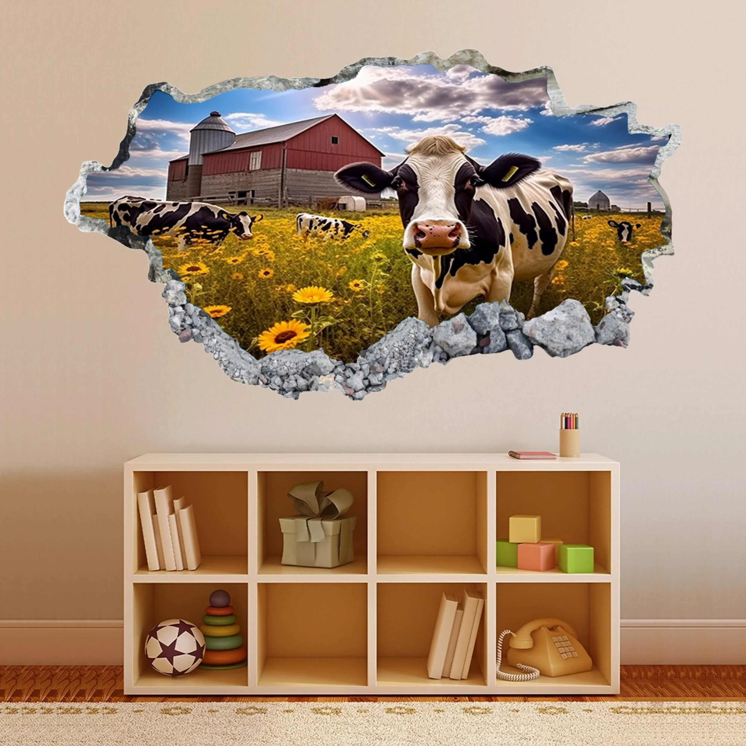 Adesivi decorativi da parete 3DCasa Niuhua Adesivi murali Decalcomanie murali 3D fracassate Wall Vinyl Family for Camera da letto Soggiorno Nursery Home Wall Décor 58x101cm