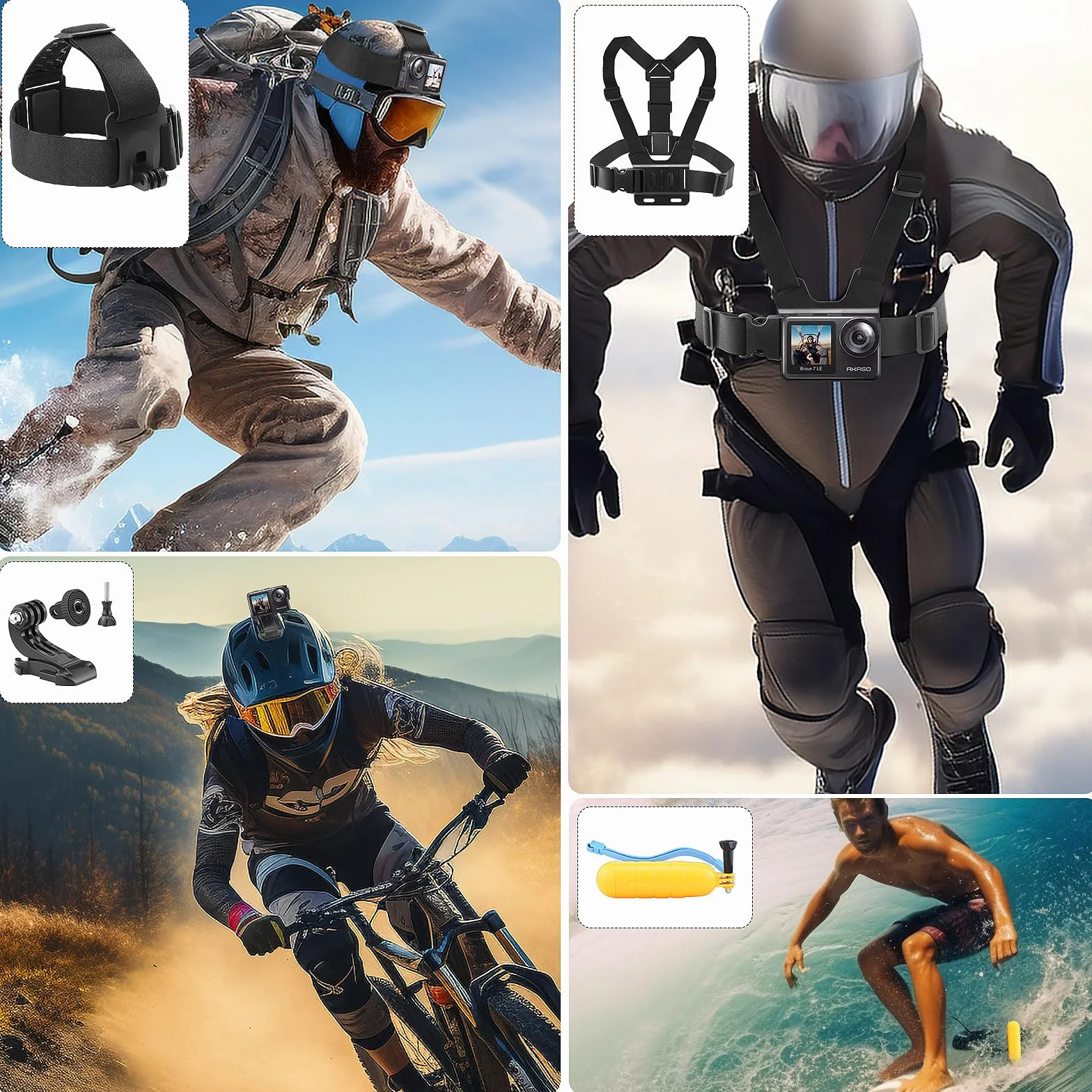 Kit Accessori Action Cam, compatibile con GoPro, AKASO, Campark, Crosstour, APEMAN, COOAU, Apexcam, WOLFANG, Surfola, SJCAM