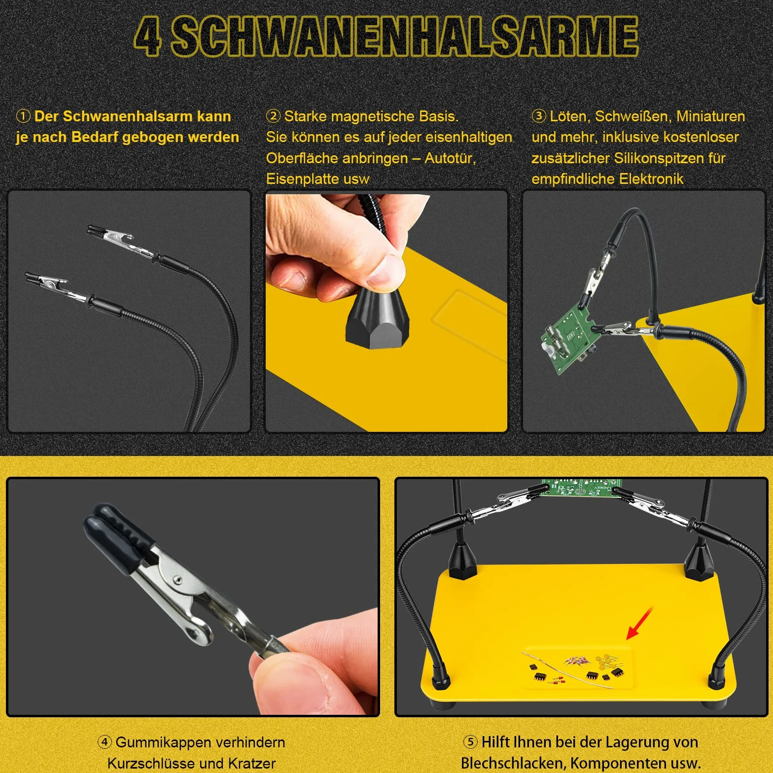 Terza mano saldatura, accessori modellismo, strumento di supporto per PCB per saldatura tonhui, quattro bracci, helping hands fai da te, hobby, officina