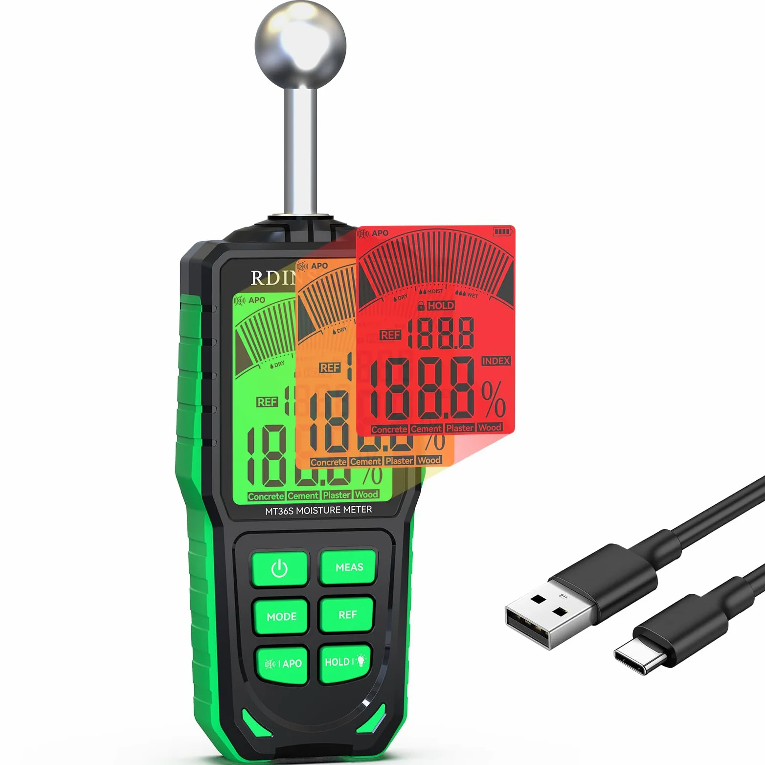 Misuratore di Umidità RDINSCOS Misuratore Umidità Muri con LCD a Colori e Allarme Acustico Rilevatore di Umidità 20-40mm Analisi di Profondità di Umidità per Muri,Pareti, Intonaco, Muratura