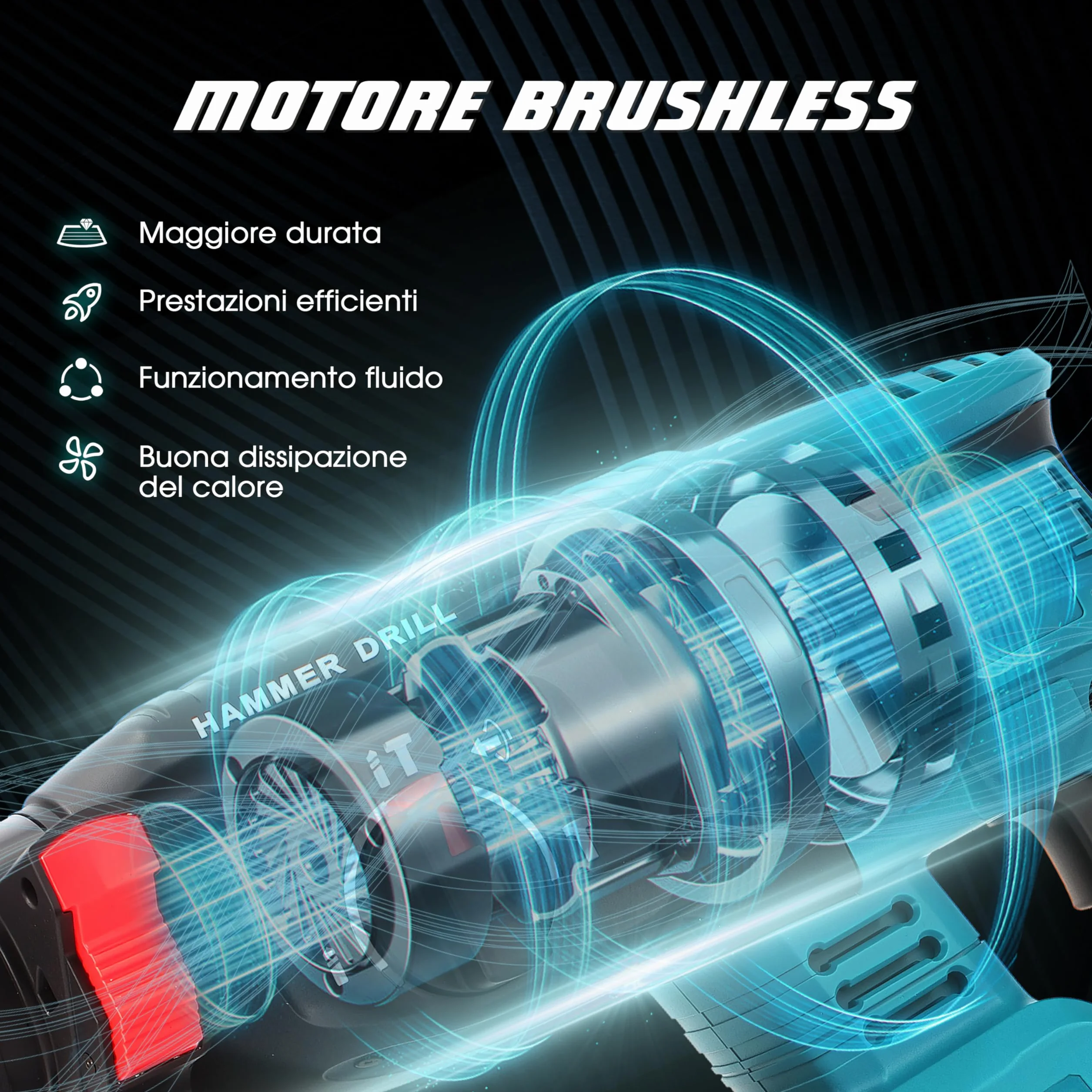 Martello Demolitore Senza Fili 21V, Tassellatore a Batteria Senza Spazzole, 4000 BPM, 32 mm, Compatibile Makita
