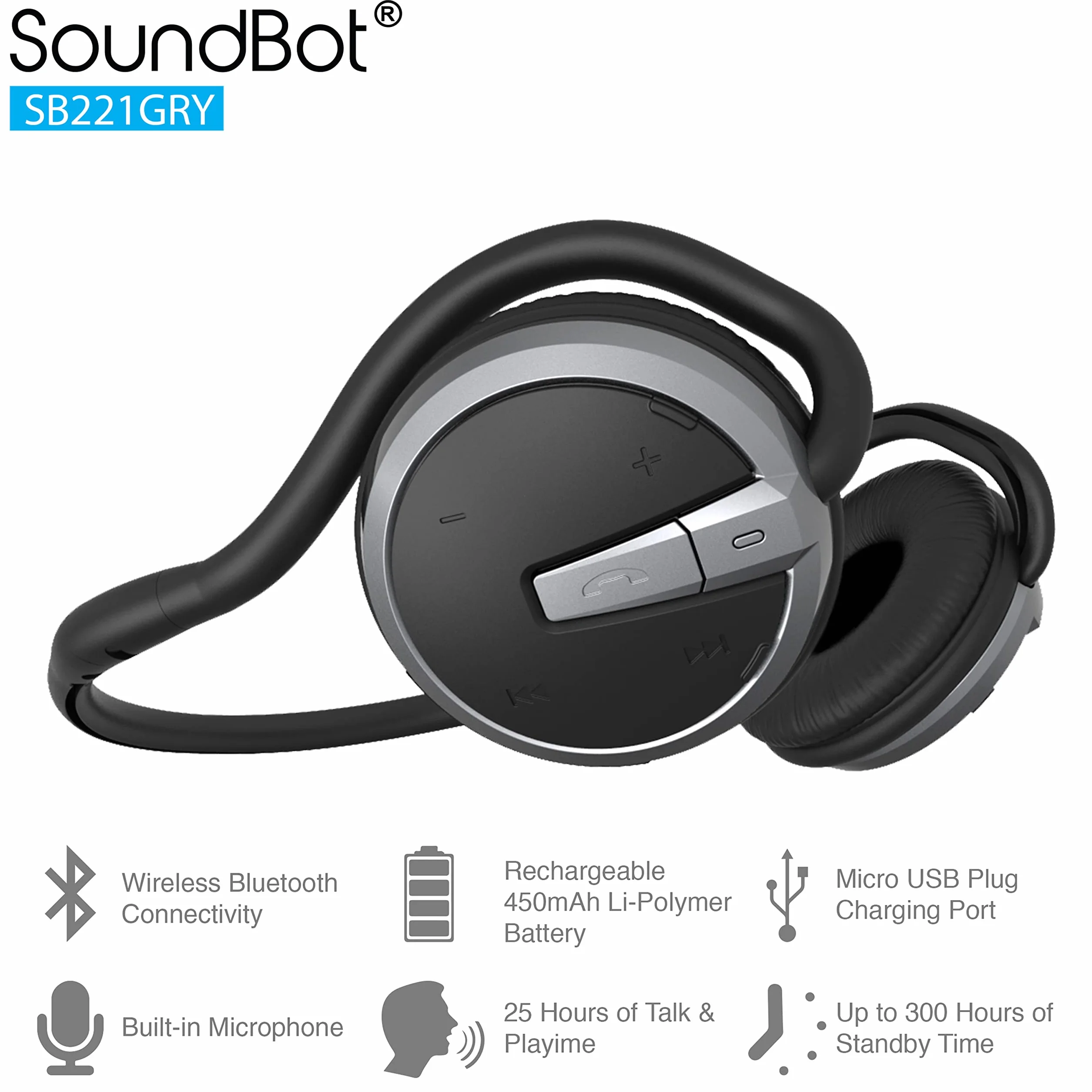 SoundBot® Auricolare HD wireless Bluetooth 4.0 Cuffie sportive attive per 20 ore di streaming musicale e 25 ore di chiamate in vivavoce con design ergonomico Secure-Fit resistente al sudore e supporto