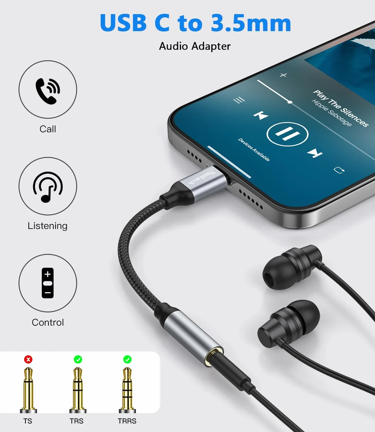 Adattatore USB C Jack 3.5mm, Adattatore Audio USB C a Cavo Dongle Aux per iPhone 16 15 Pro Max Plus, per Samsung Galaxy S24 S23 Ultra Note 20, Pixel 4 3 2 XL e altro