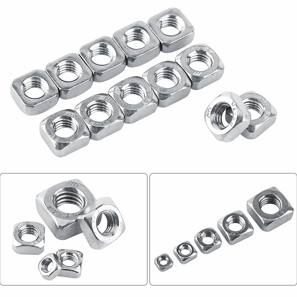 Dado quadrato SS304 M3 DIN557 Metro in acciaio inox, argento