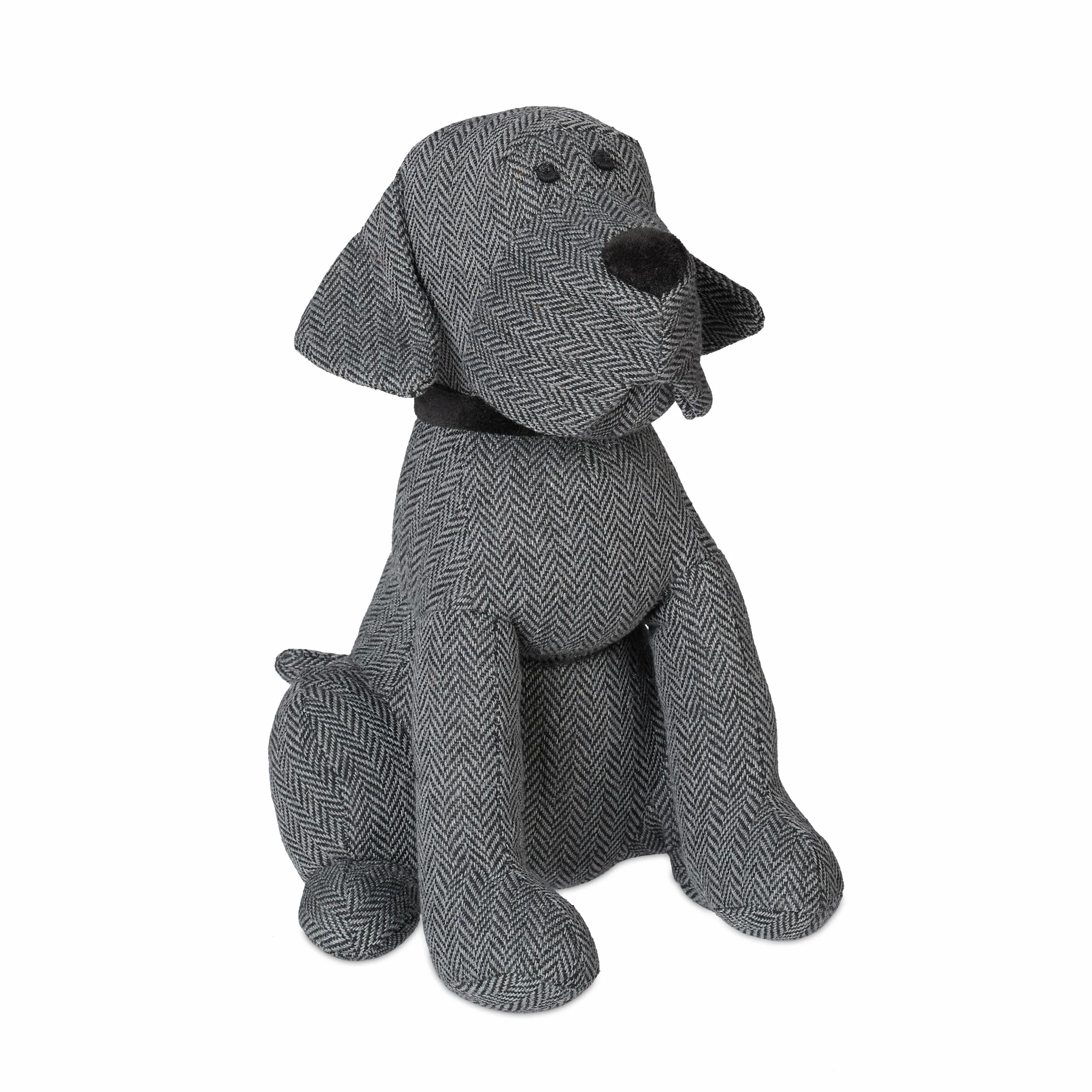 3x Cane Fermaporta, Blocca Porte Decorativo, da Pavimento, Imbottito, HLP: 28 x 17 x 19 cm, in Tessuto, Grigio