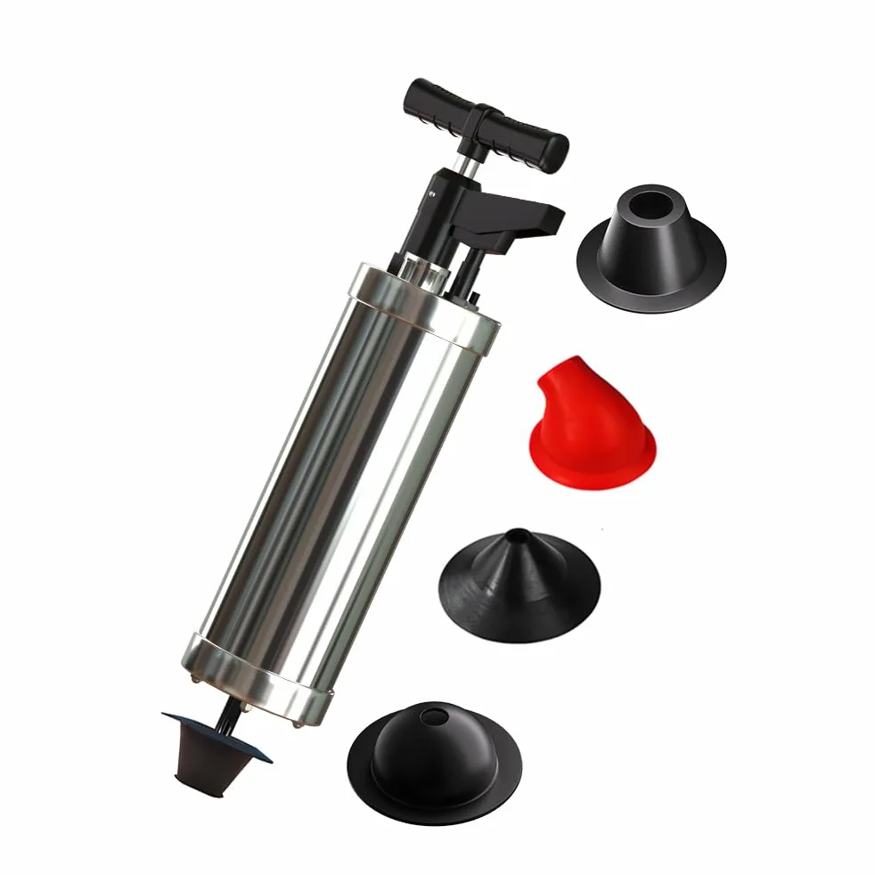 Pompa Stura Scarichi a Pressione con Manometro Visivo, Sturalavandini a Pressione con 4 Ventose, Sturalavandino ad Aria Compressa, per Bagno Lavandino Closestool