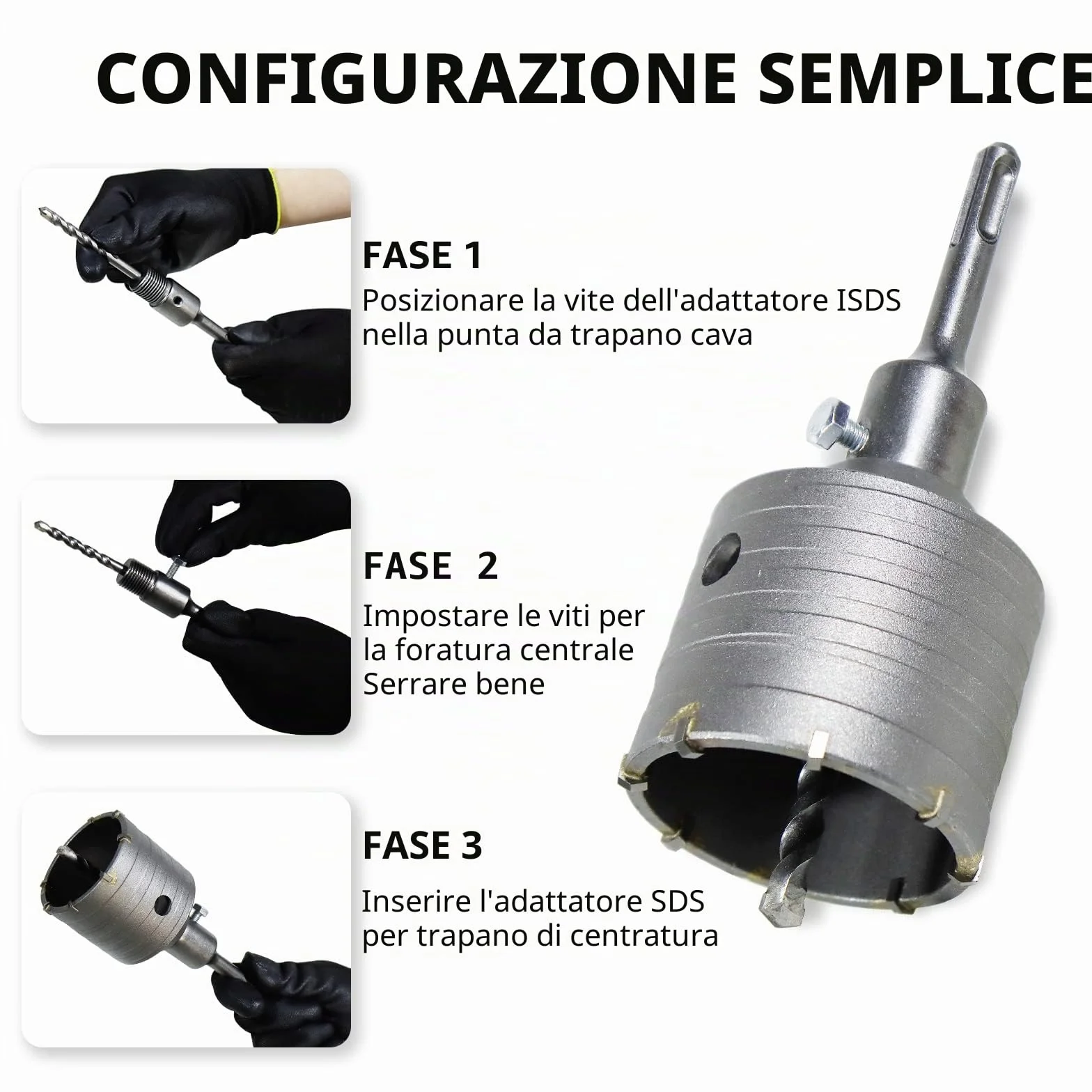 CCLIFE Fresa per cemento a tazza 50-100 mm Punta Centraggio 8x110mm SDS plus adattatore