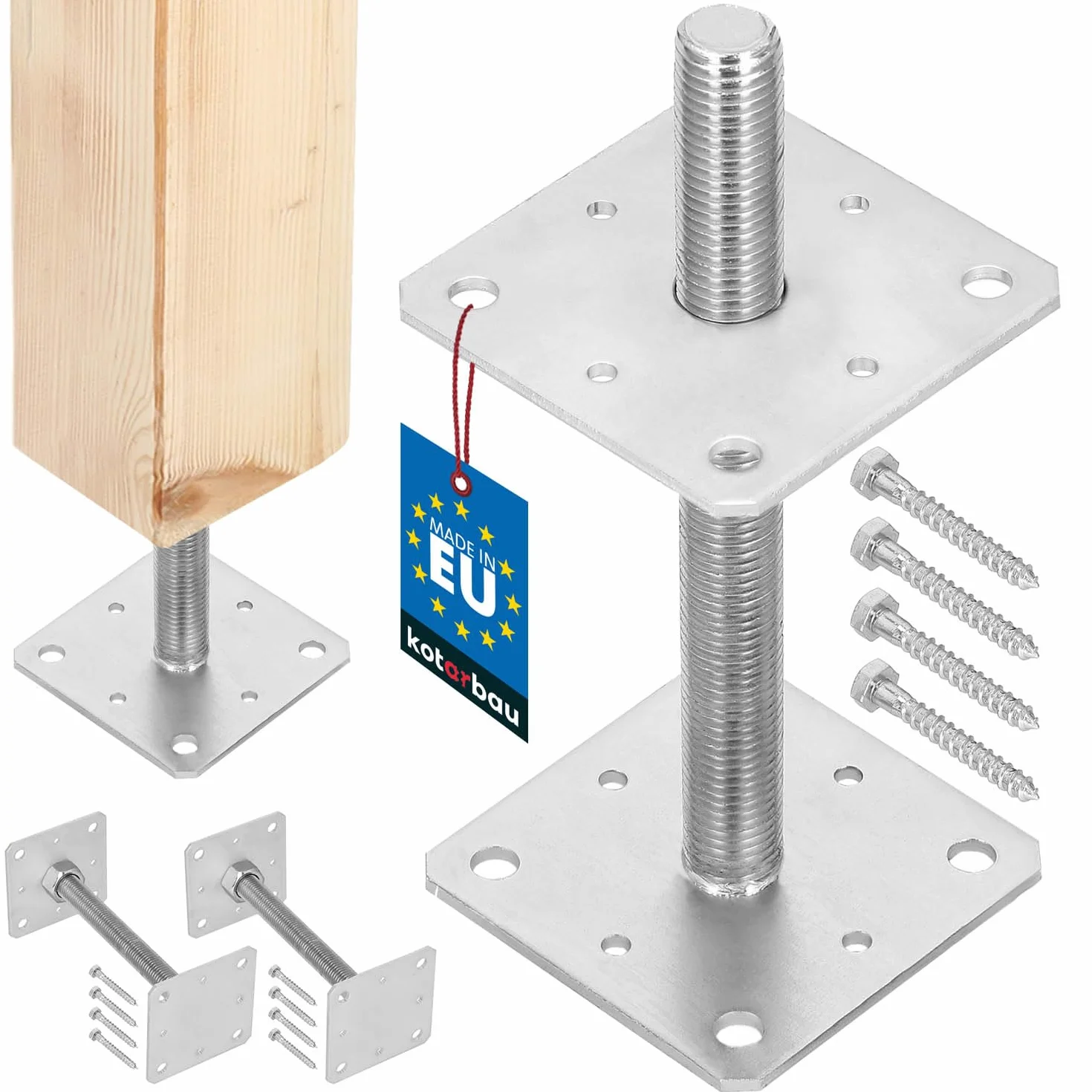 KOTARBAU Supporto per Pali in Legno Regolabile 110x110x250 mm M24 Acciaio Zincato
