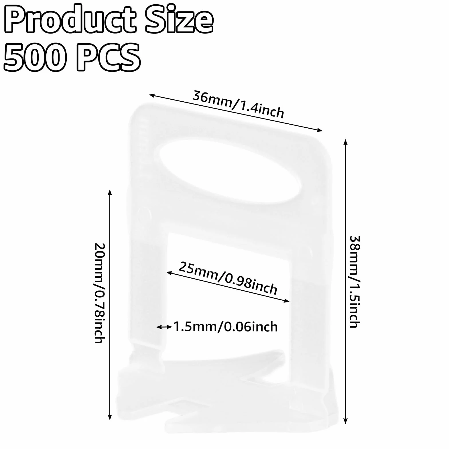 AKOLAFE 500 pezzi sistema di livellamento per piastrelle, 1,5 mm, in PVC, plastica, 36 mm, larghezza delle fughe, altezza delle piastrelle, 38 mm, strumento per la posa delle pietre