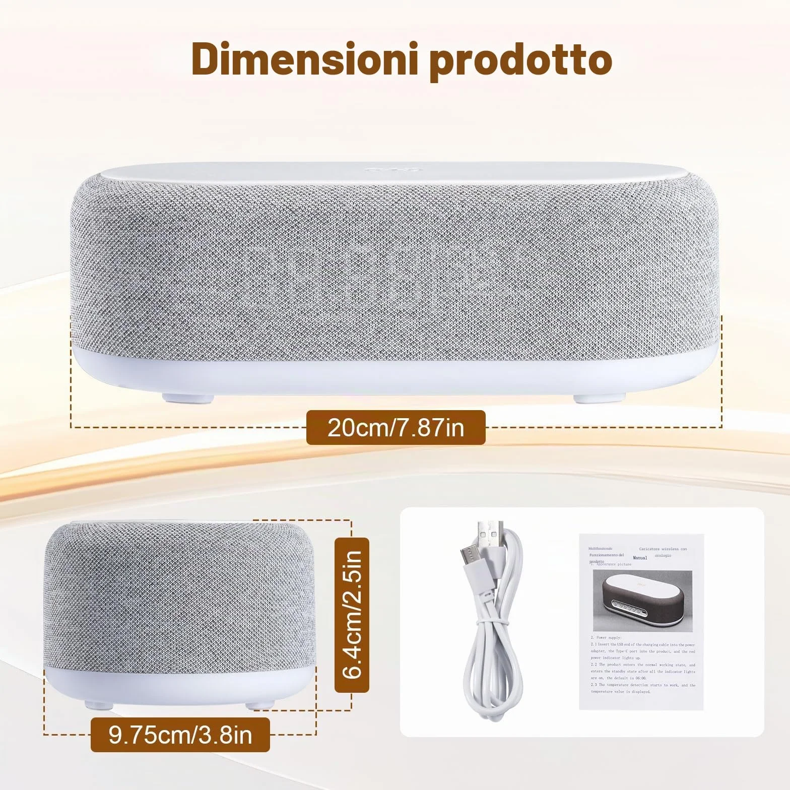 4 In1 Sveglia Digitale, Caricatore Wireless, Sveglia intelligente con orologio, termometro e luce LED, luminosità regolabile