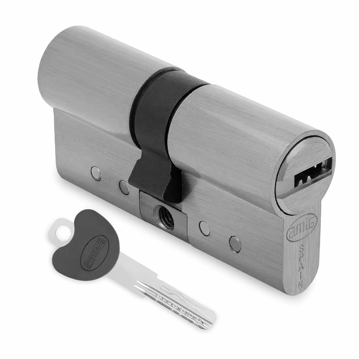 Amig - Cilindro di sicurezza - Serratura per porte - Antigrimaldello e Antibumping - Cilindro Antiestrazione e Antirottura - Include 5 chiavi - Argento opaco - Misure: 80 (30-50) mm