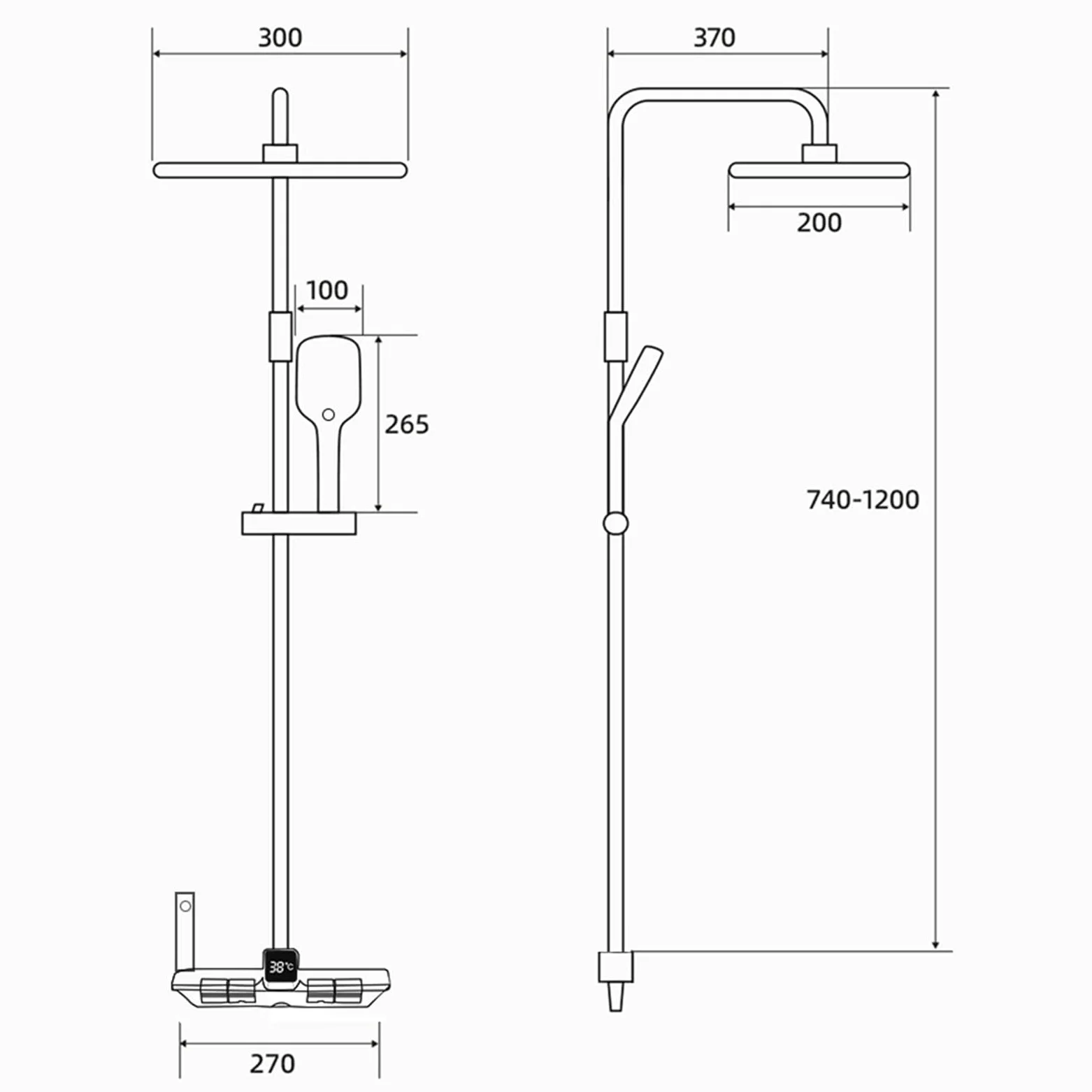Sistema Doccia termostatico, Set Tasti Pianoforte con soffione a Pioggia, doccetta, beccuccio per Vasca e doccetta per Bidet, Display Digitale, Miscelatore in Ottone (Cromo)