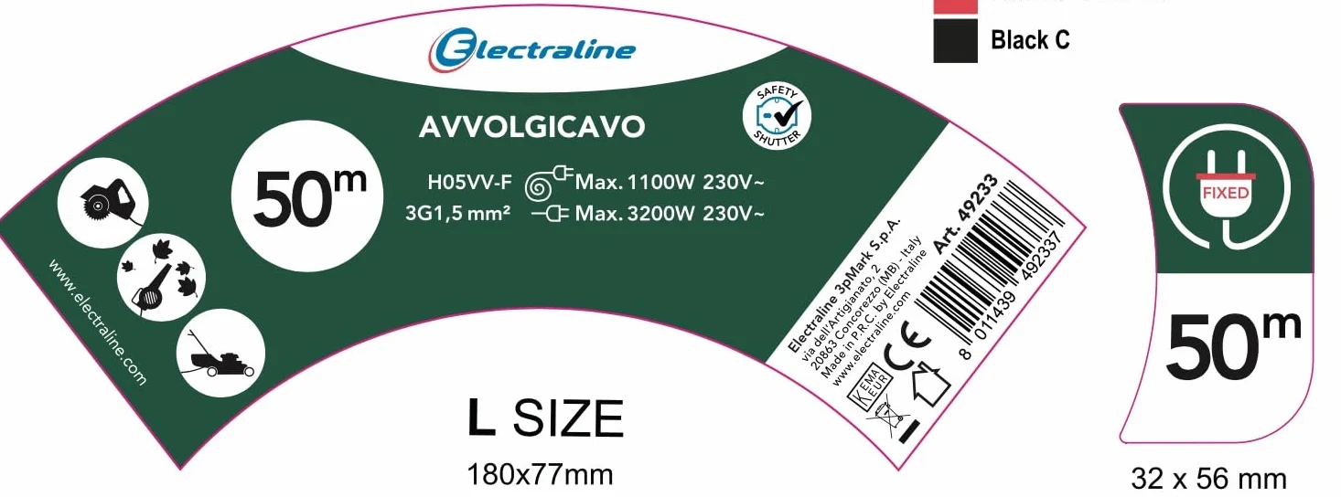Electraline 49233 Prolunga Giardino con Avvolgicavo 50 mt Spina 16A e Presa Polivalente (Schuko + 10/16A) Adatta per Elettrodomestici da Giardinaggio, con Protezione, Verde/Arancione