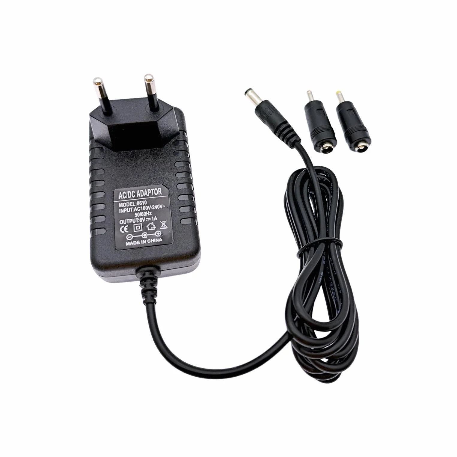 JZK Adattatore di alimentazione DC 6 V 1 A 1000 mA. Caricatore da 6 V, adattatore di ricarica da 5,5 mm x 2,5 mm, con connettori da 3,5 mm x 1,35 mm e 4,0 mm x 1,7 mm