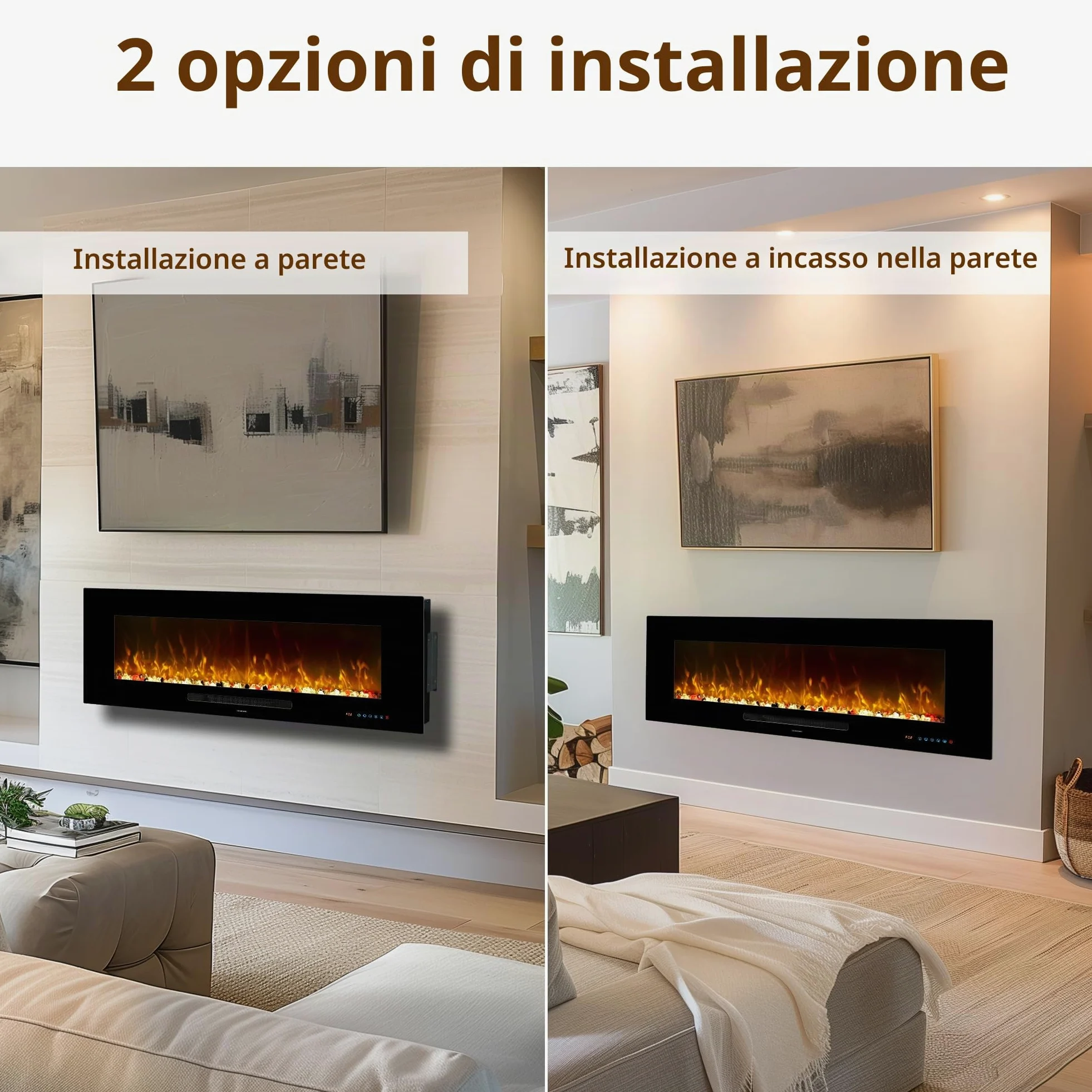 OxharkFlame - Inserto per camino elettrico da incasso, 127 cm, colore: Nero | Camino Elettrico Multicolore Fiamma, 750/1500W Termostato, Timer, Telecomando Touch Screen, Protezione Surriscaldamento