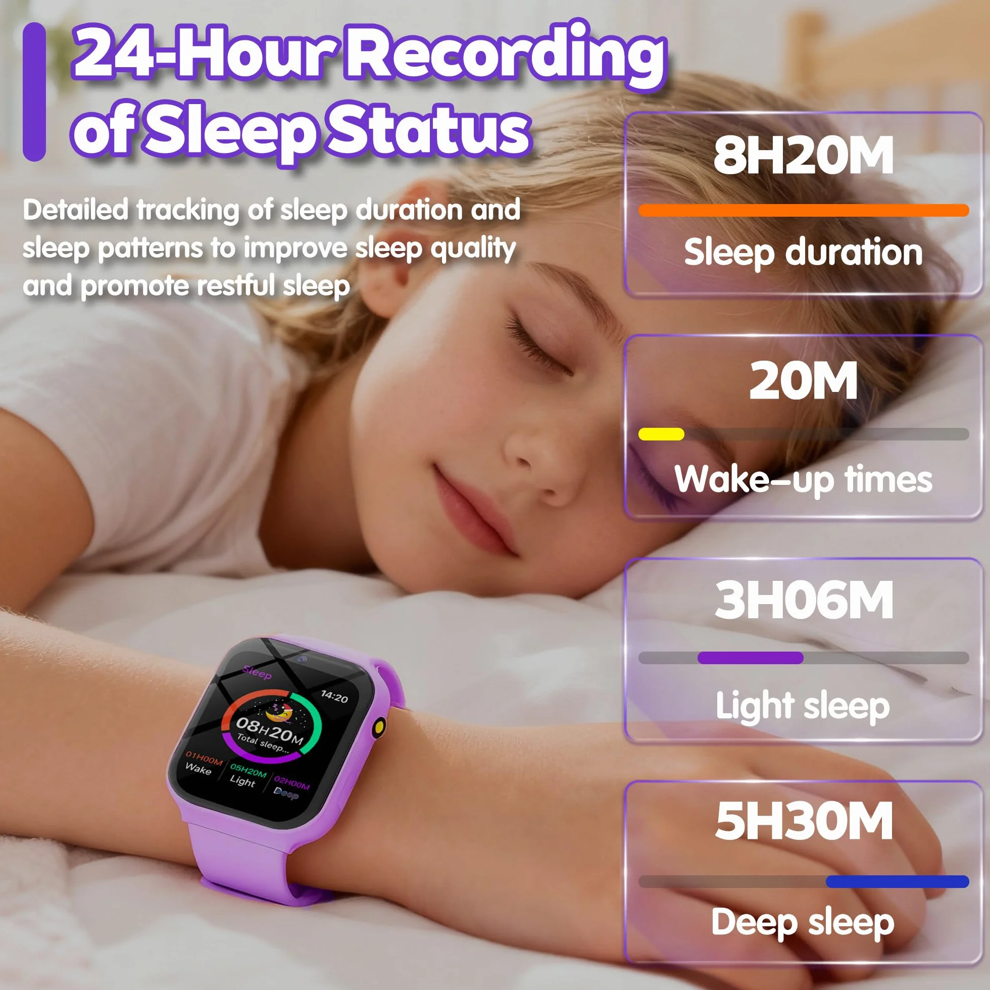 Smartwatch Bambini – 18 Giochi Educativi (Matematica e Logica) con Fotocamera e Monitor del Sonno | Schermo Touch 1,83", Contapassi, Sveglia | Activity Tracker Regalo per Ragazze e Ragazzi