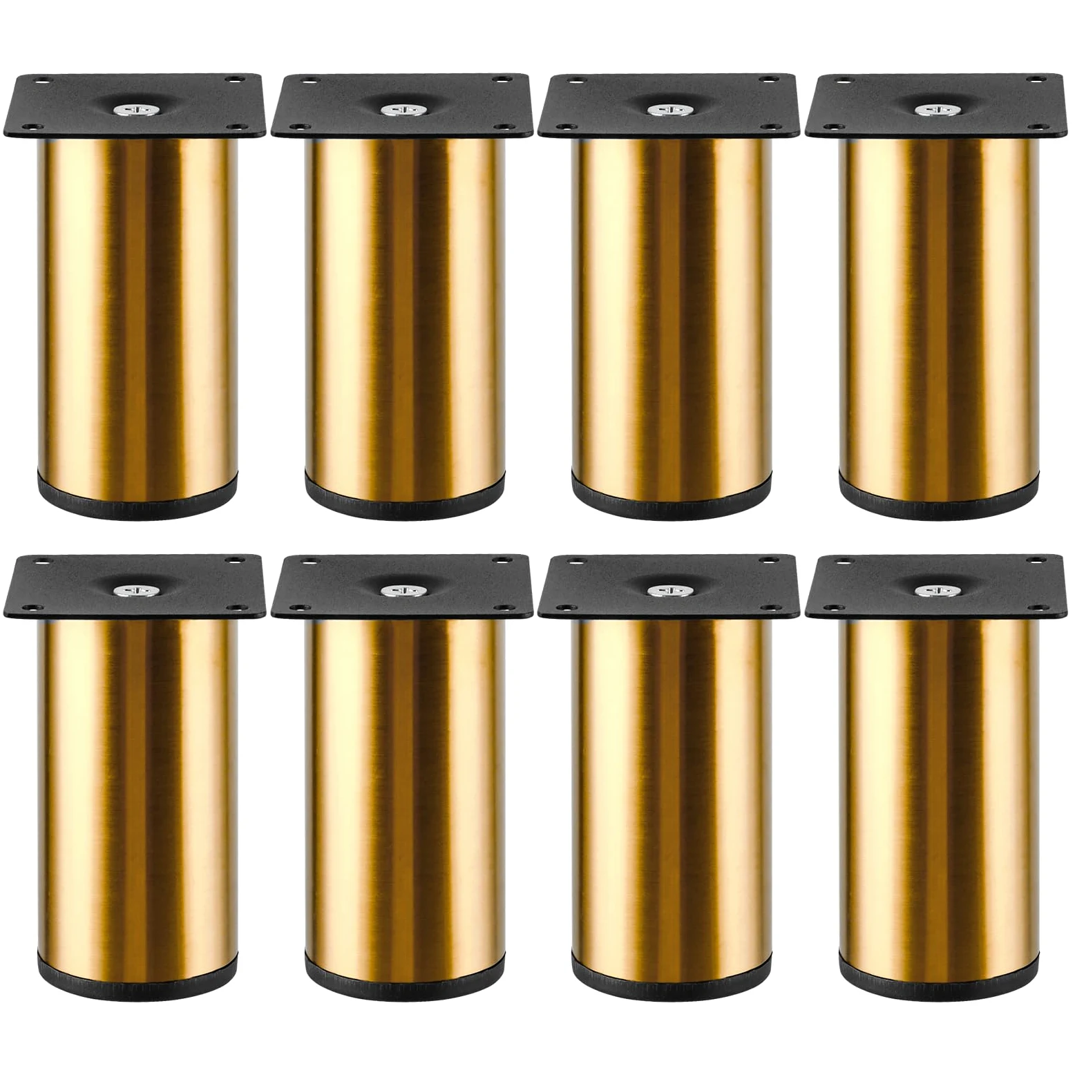 YAYODS Set di 8 piedini per mobili dorati da 10 cm, robuste gambe per mobili in metallo, regolabili in altezza + 10 mm, piedini resistenti per comò, divano, tavolino da caffè e mobile TV, viti incluse