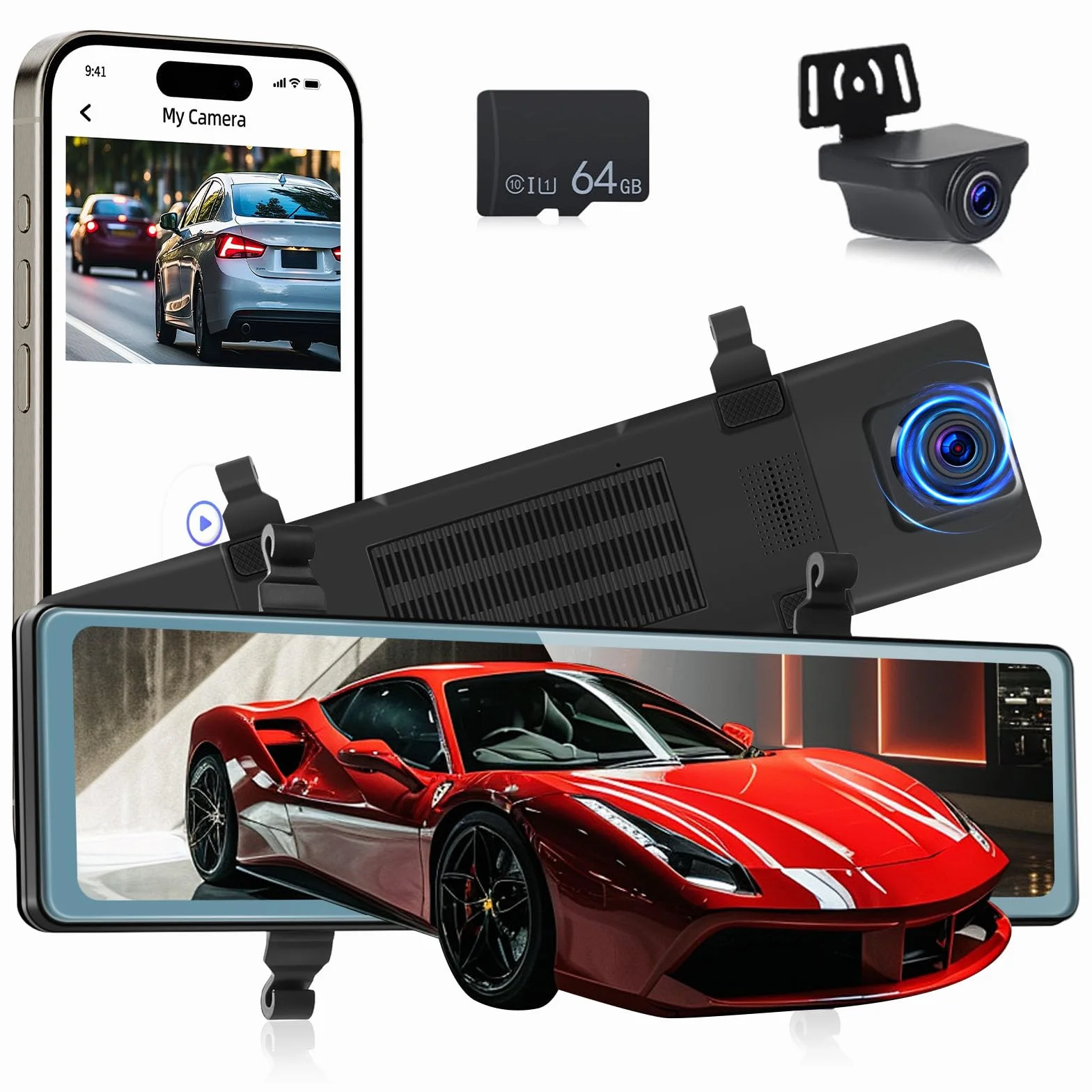 NHOPEEW 4K Mirror Dash Cam con doppia telecamera - Touchscreen da 11,26 pollici - ADAS BSD G-Sensor Registrazione in loop Visione notturna Tracciamento GPS Monitoraggio parcheggio 24 ore su 24