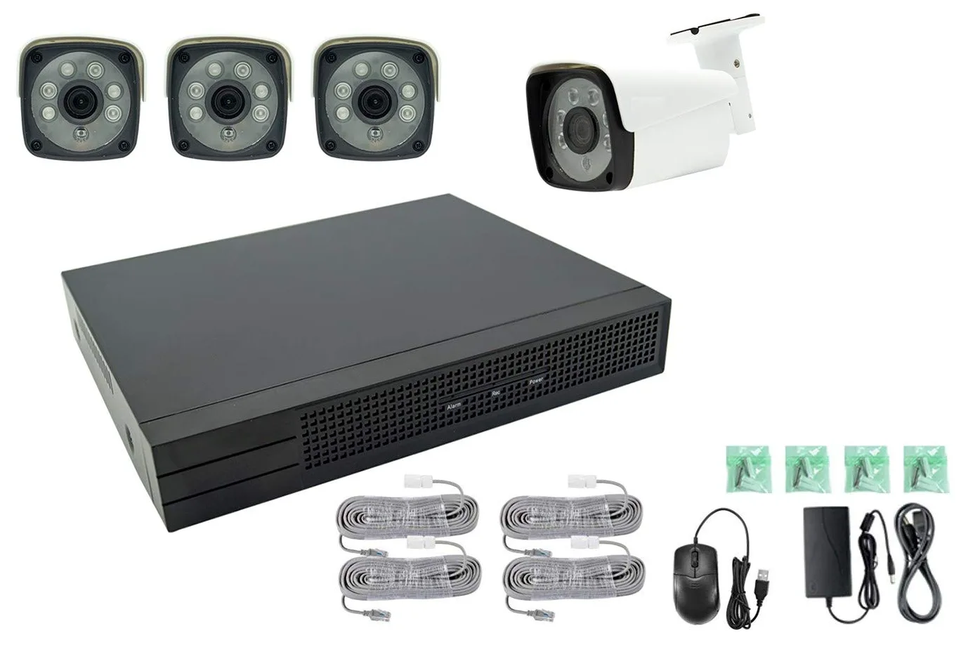 KIT VIDEOSORVEGLIANZA COMPLETO NVR POE 4 CANALI 4 TELECAMERE 2MPX IP NVR+4 TELECAMERE+CAVO DI ALIMENTAZIONE
