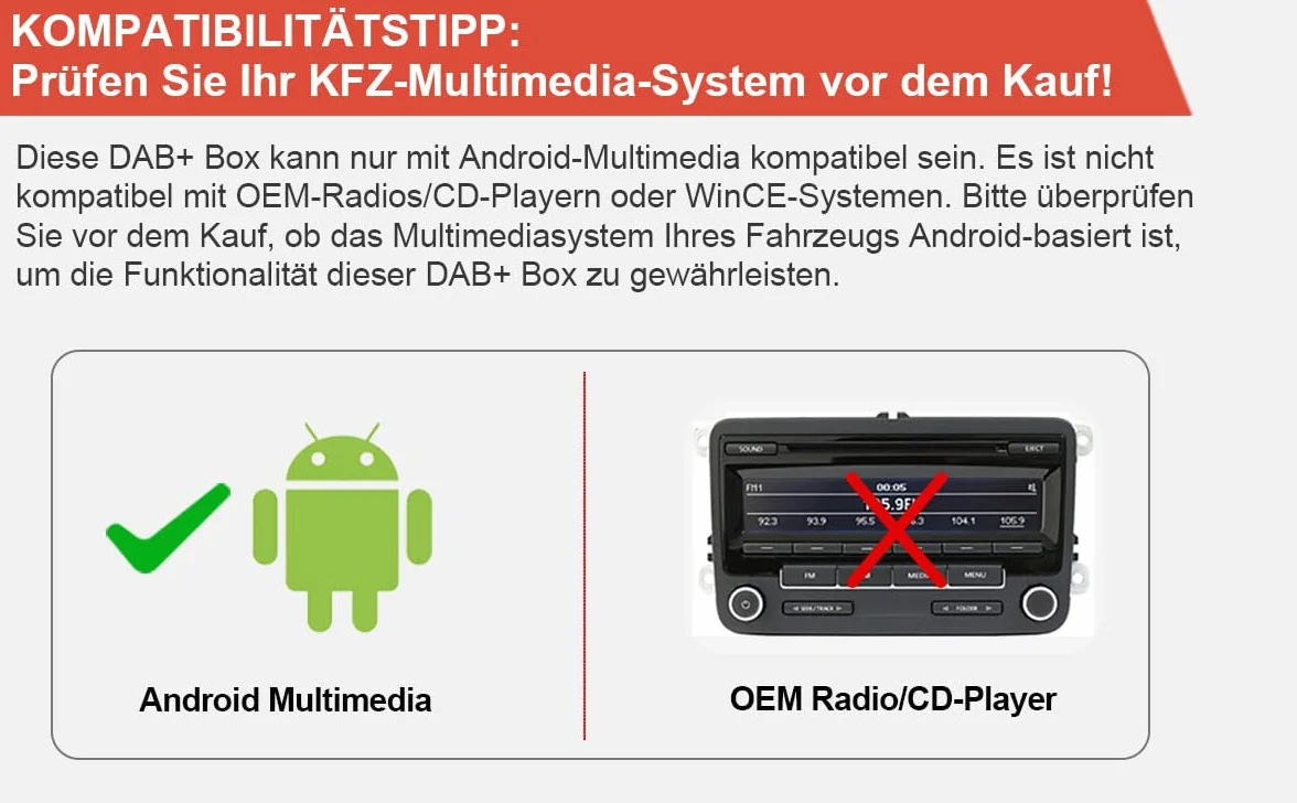 Erisin DAB Plus Ricevitore Radio Digitale Tuner Box con amplificatore MCX Antenna DAB per Android 8/9/10/11/12/13 o superiore autoradio Porta USB