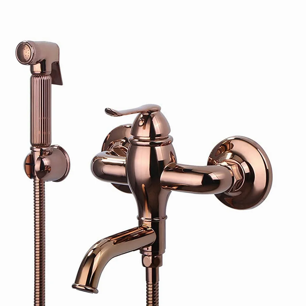 Miscelatore per Bidet e WC da Parete, Kit di spruzzatura, doccetta Manuale Marrone Antico, Set di rubinetti con Maniglia Singola e Doccia - A (A)