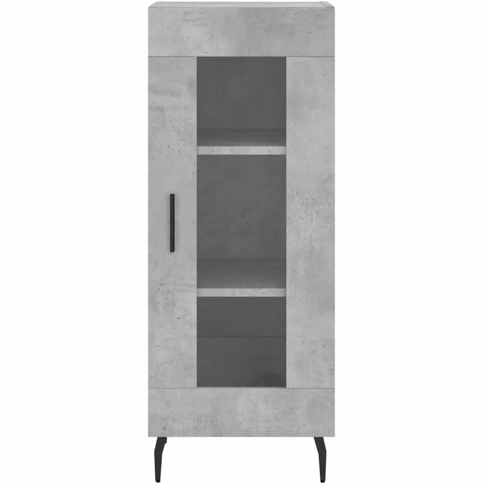 Armadietto alto in legno grigio cemento, 34,5 x 34 x 180 cm, con molto spazio e piedini in metallo, per soggiorno, comò e credenza, elegante armadio da corridoio dal design pratico
