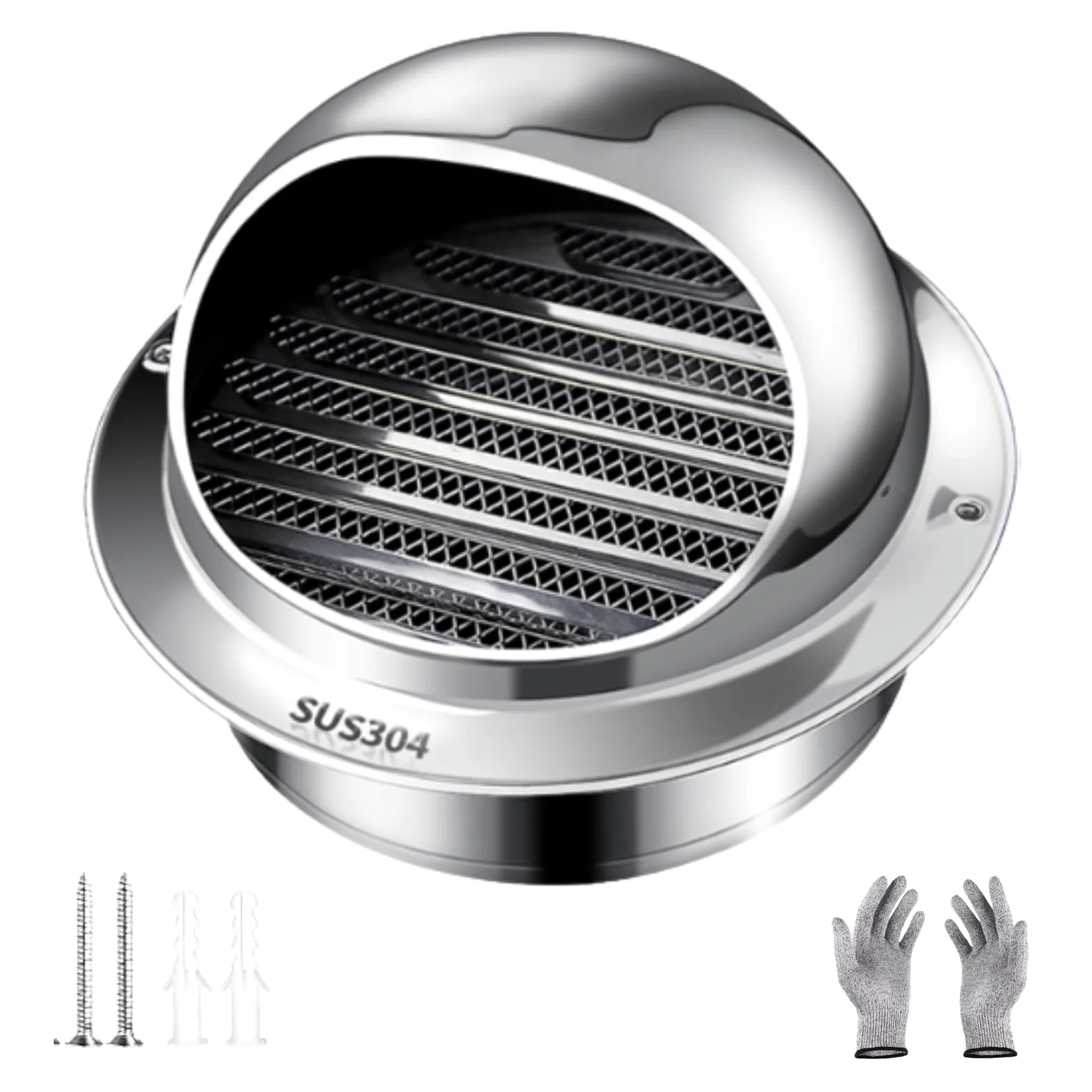 50-300mm Griglia Aerazione In Acciaio Inox 304, Griglia Ventilazione Rotonda, Cappuccio Antivento Con Protezione Dagli Insetti A Maglia Fine, Per Uso Interno Ed Esterno, Parete(300mm/11.8in)