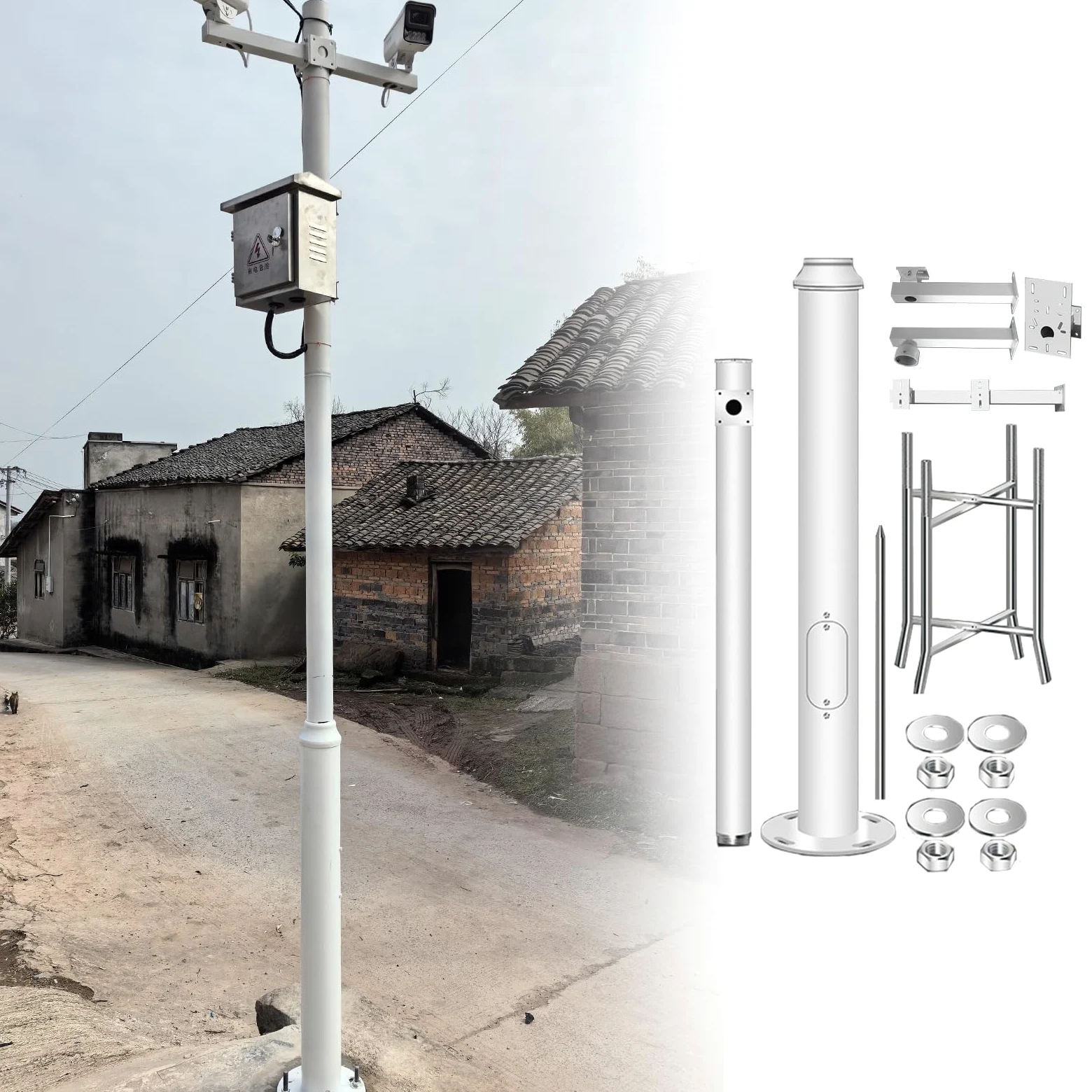Palo e Braccio Telecamera Sicurezza Kit Per Pali Per Telecamere Di Sorveglianza Di Sicurezza Commerciali E Residenziali, Supporto E Base Di Sorveglianza In Tubo Di Acciaio Zincato(450cm (3 Sections) H