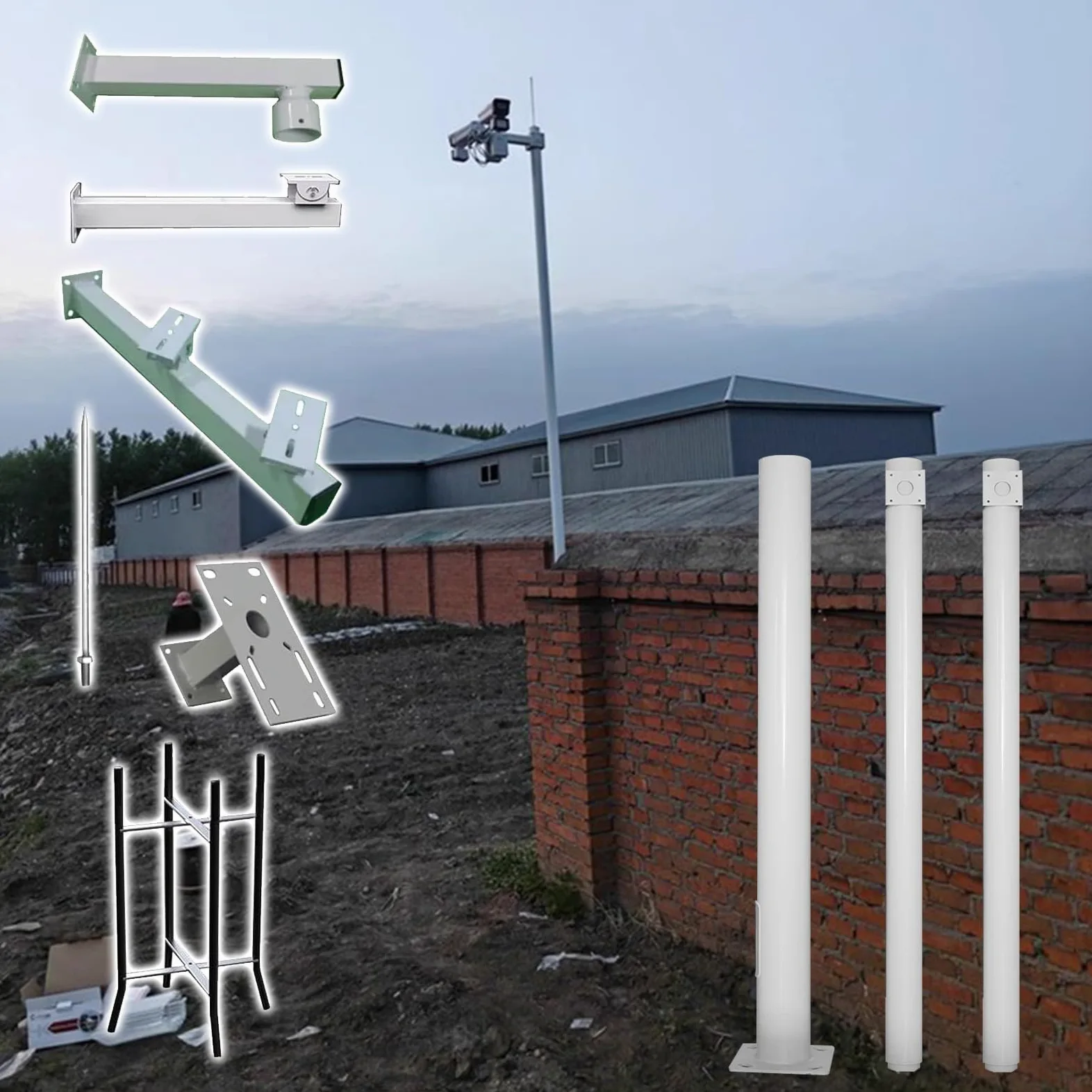 Palo per Telecamera di Sicurezza Palo di montaggio per telecamere commerciali e domestiche per esterni, palo di sorveglianza resistente alle intemperie con parafulmine a 4 bracci(400cm/157.5in)