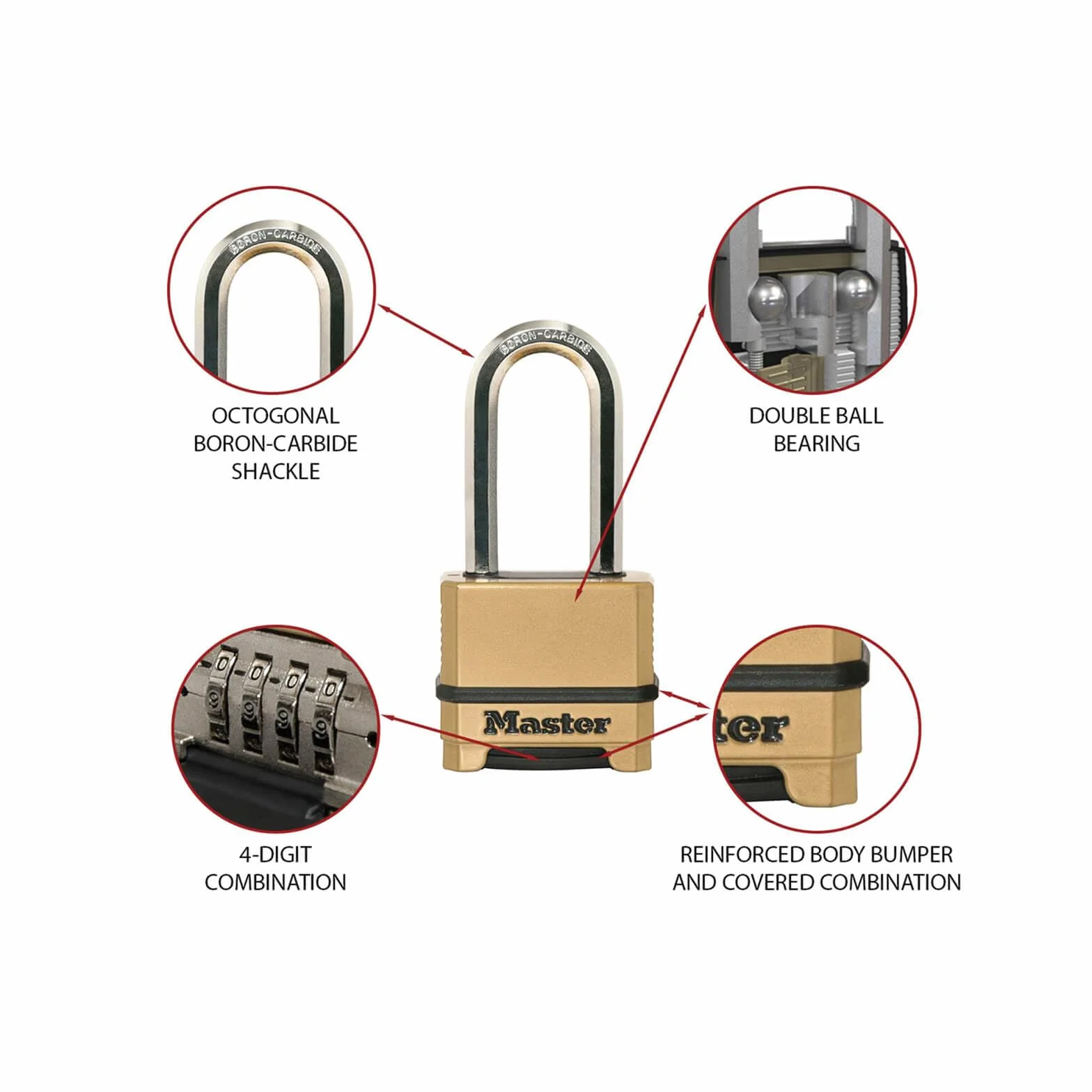 MASTER LOCK Lucchetto ad Alta Sicurezza [Combinazione] [Arco XLungo] [Zinco] [Esterno] M175EURDLH - Ideale per Portali, Garage, Lunghezza Archetto,Sconto