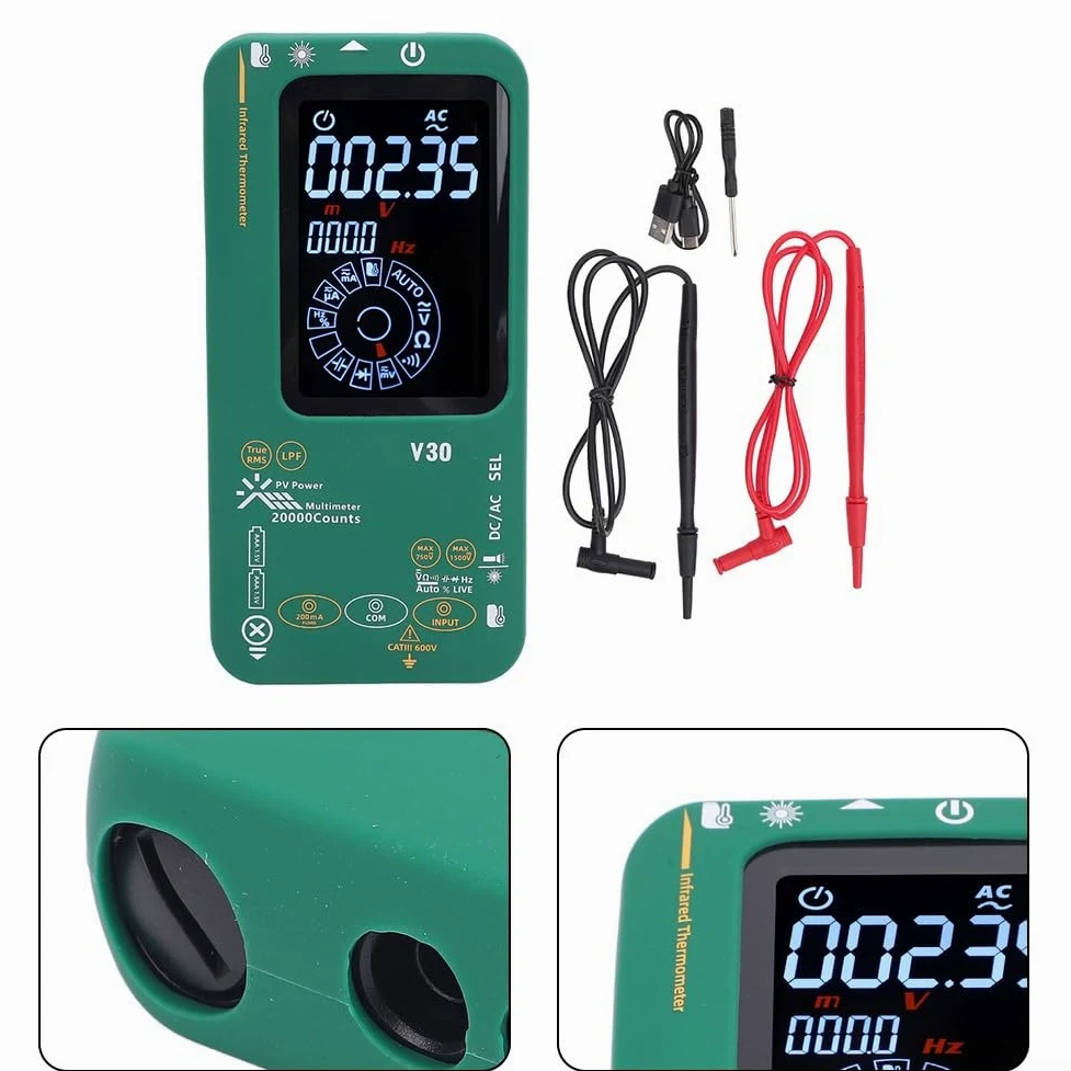 V30 Multimetro digitale con termometro a infrarossi 20000 conteggi gamma automatica doppia potenza per test pannello solare fotovoltaico verde