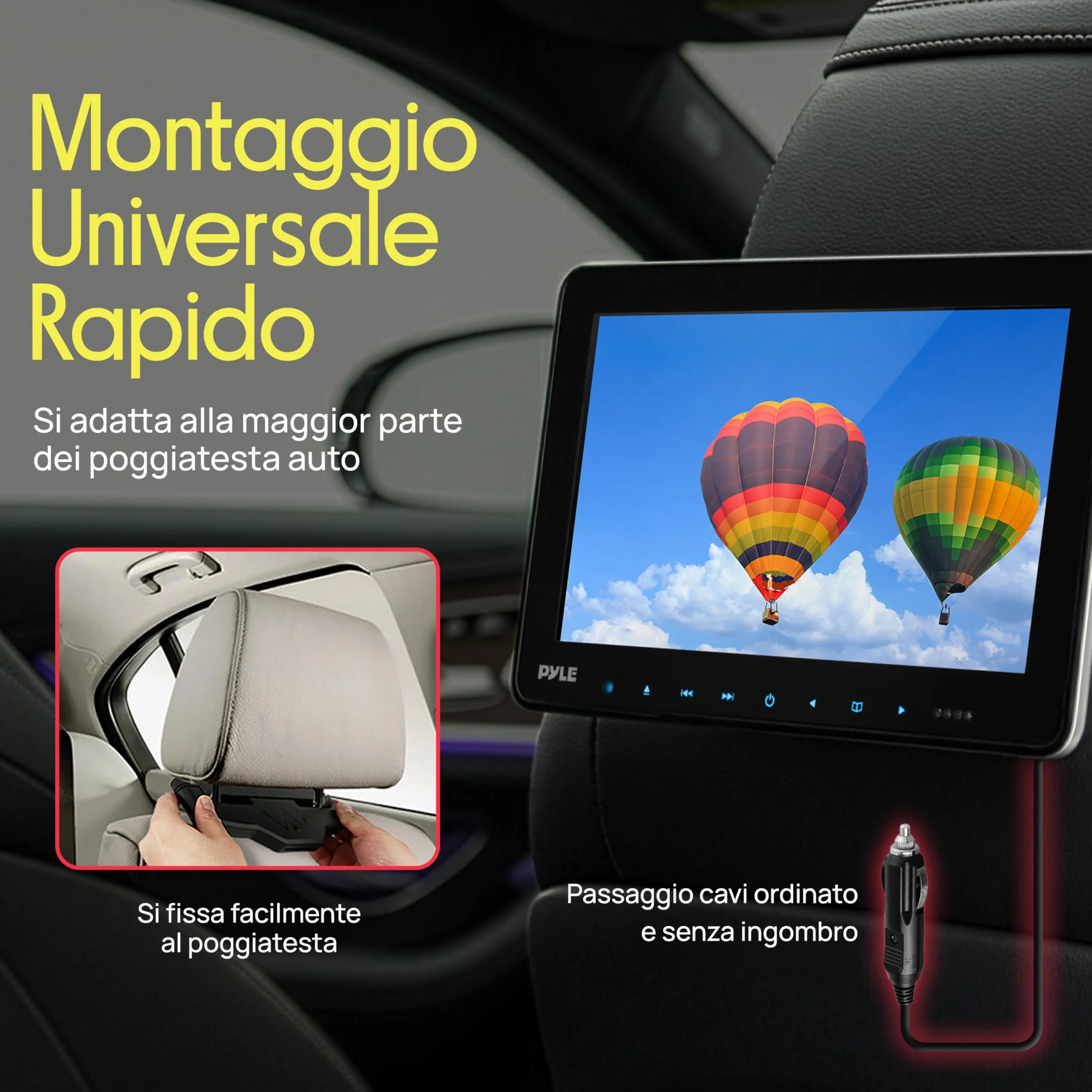 Pyle Schermo per Auto, per Poggiatesta Auto 26,7 cm con Lettore DVD Integrati, Trasmettitore IR/FM, HDMI, USB/SD, 2 Cuffie Wireless, Sistema Intrattenimento Sedile Posteriore Auto