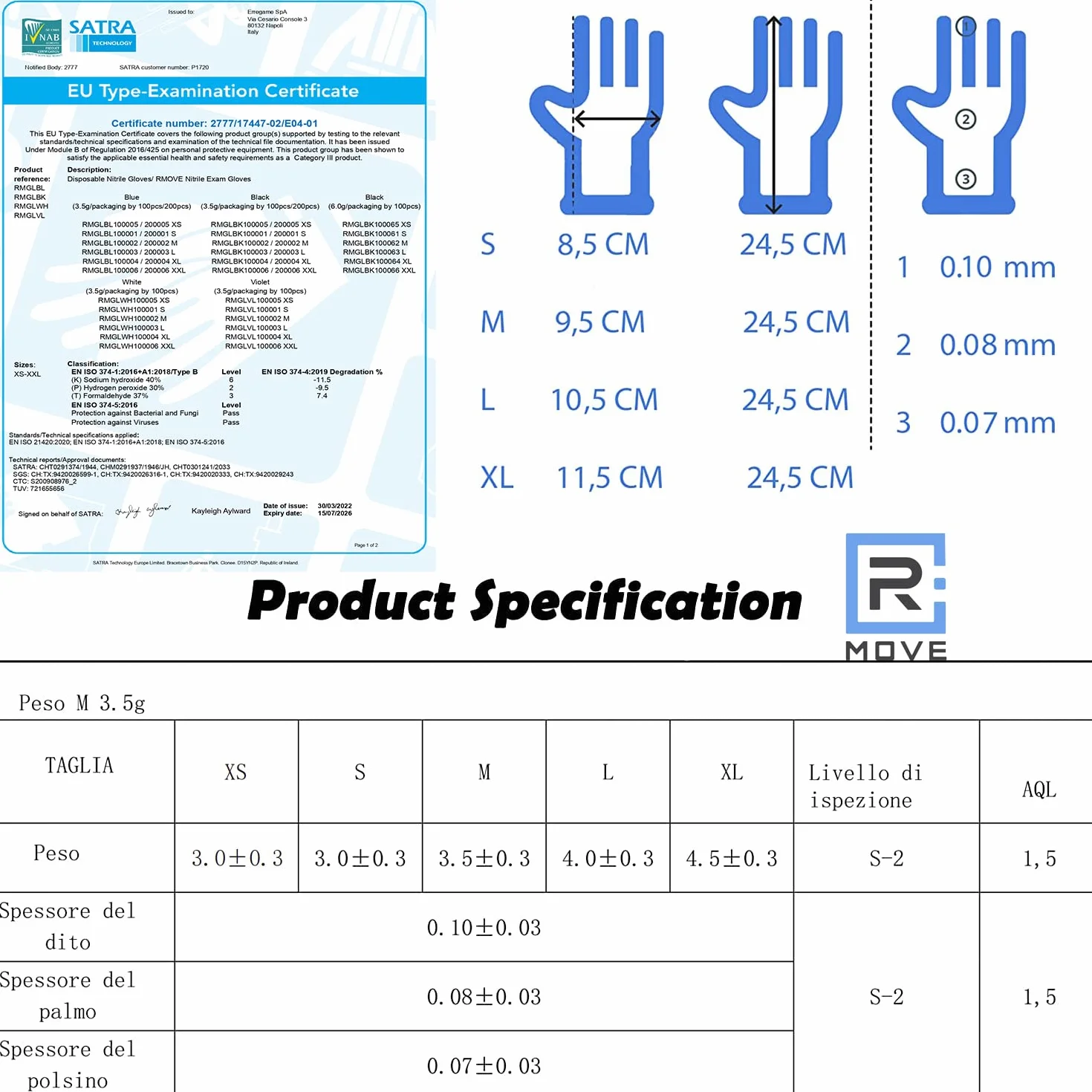 R MOVE 100 guanti in nitrile monouso blu L senza polvere usa e getta per alimenti non sterili ipoallergenici