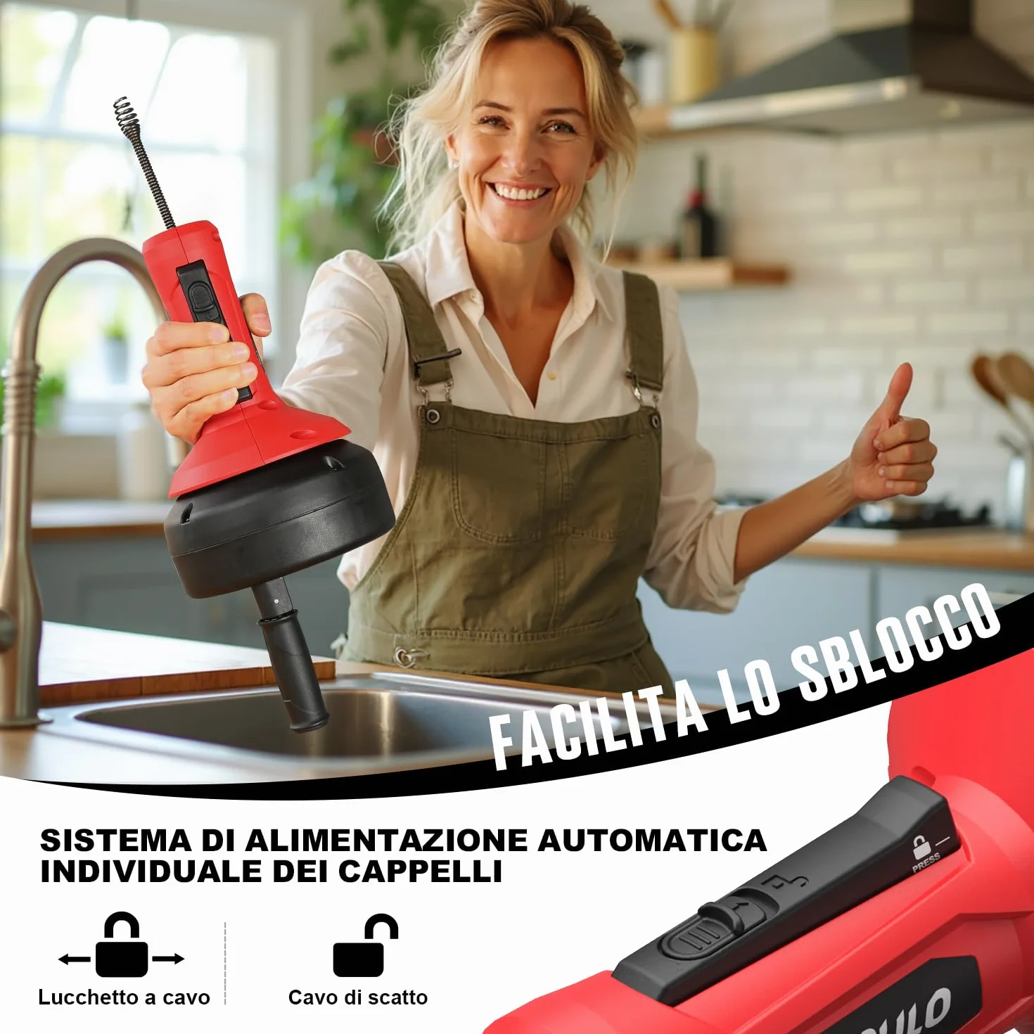 POPULO Trivella di scarico 5m Spirale per pulizia tubi Sonda Sturatubi Utensili rimozione zoccoli scarico serpente per impianti idraulici