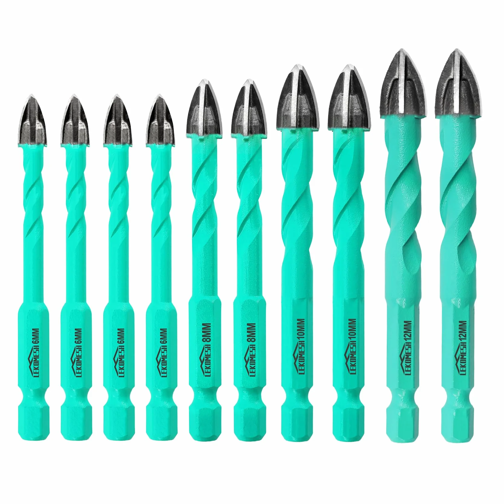 Punte per Gres Porcellanato Set 10 Pezzi Punte Trapano Diamantate 6mm 8mm 10mm 12mm Attacco Esagonale