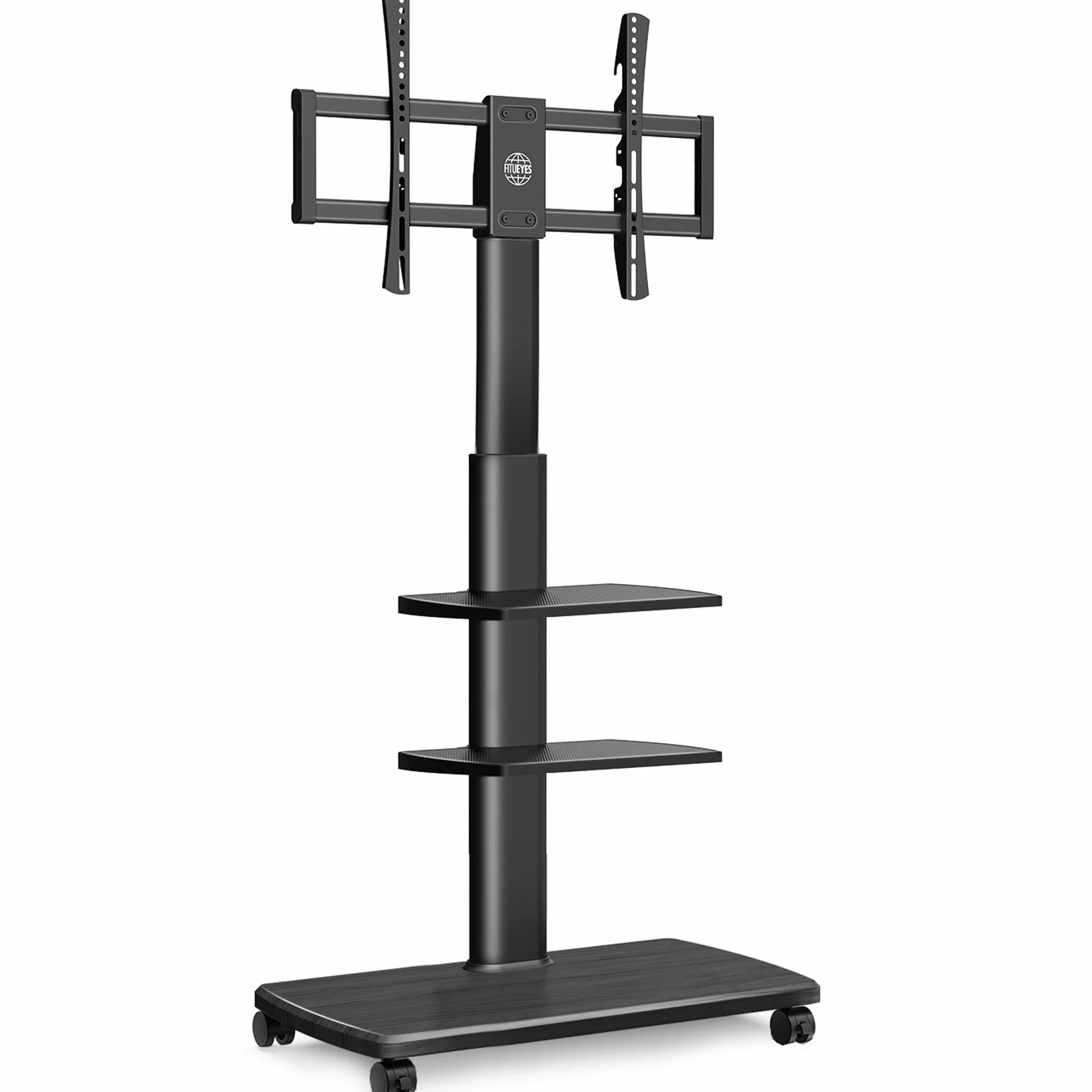 FITUEYES Supporto TV Da Pavimento Mobile Con 3 Ripiani Per TV 32–70 Pollici Fino A 40 Kg, Altezza Regolabile E Girevole, VESA Massimo 600×400, Ideale Per Appartamenti E Uffici