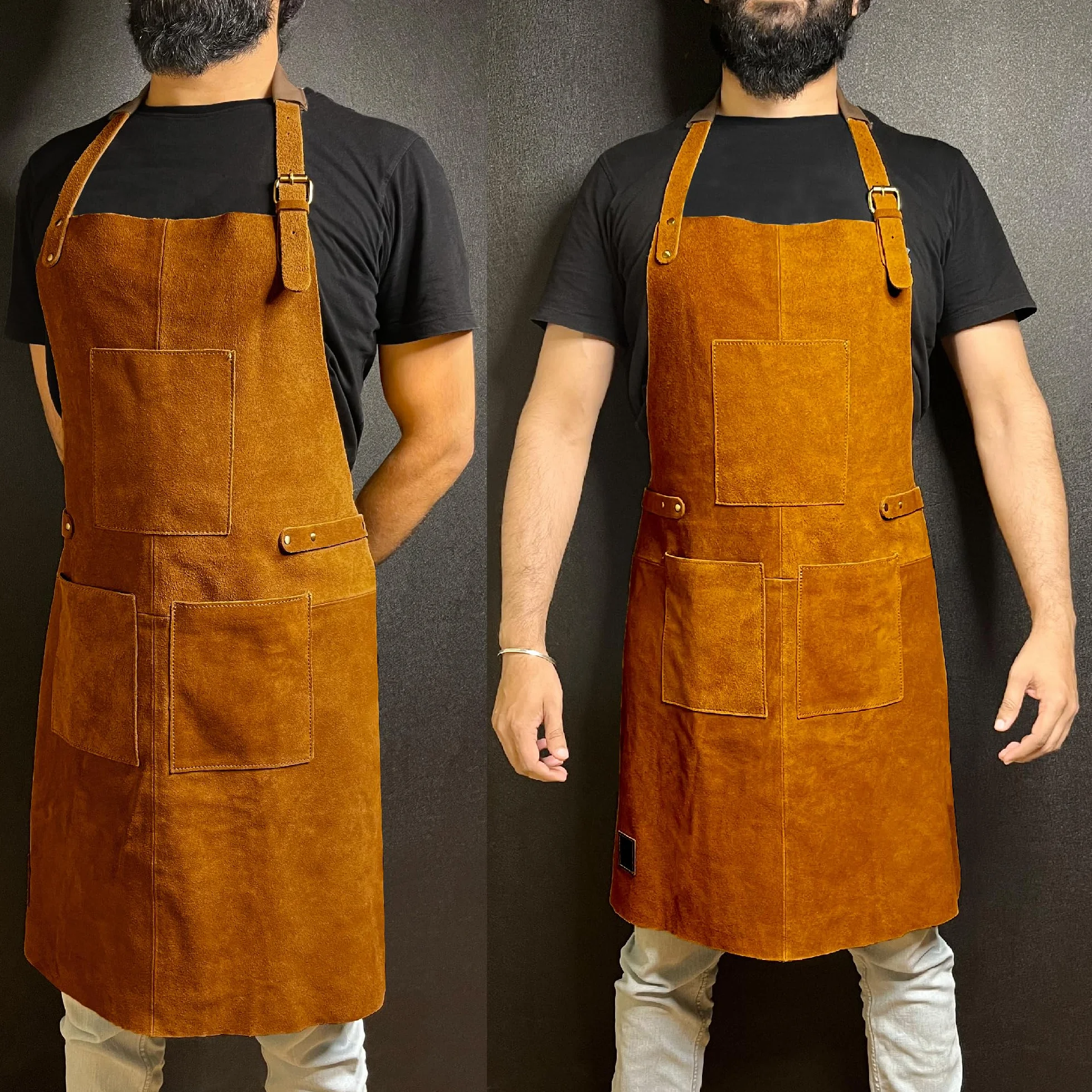 Rustic Town Genuine Leather Grill Work Apron with Tool Pockets ~ Adjustable up to XXL for Men & Women ~ Gift Ideas for Him Her